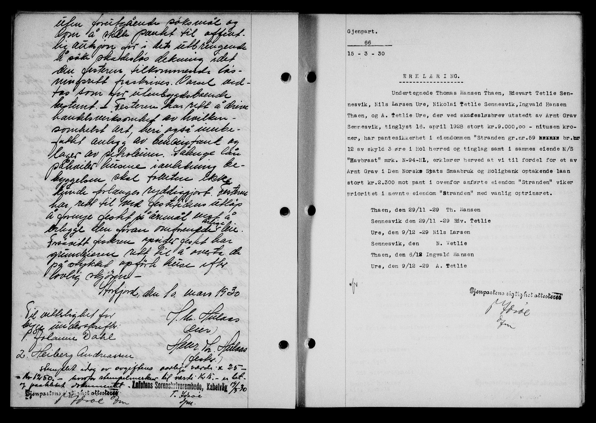 Lofoten sorenskriveri, SAT/A-0017/1/2/2C/L0021b: Mortgage book no. 21b, 1930-1930, Deed date: 02.04.1930