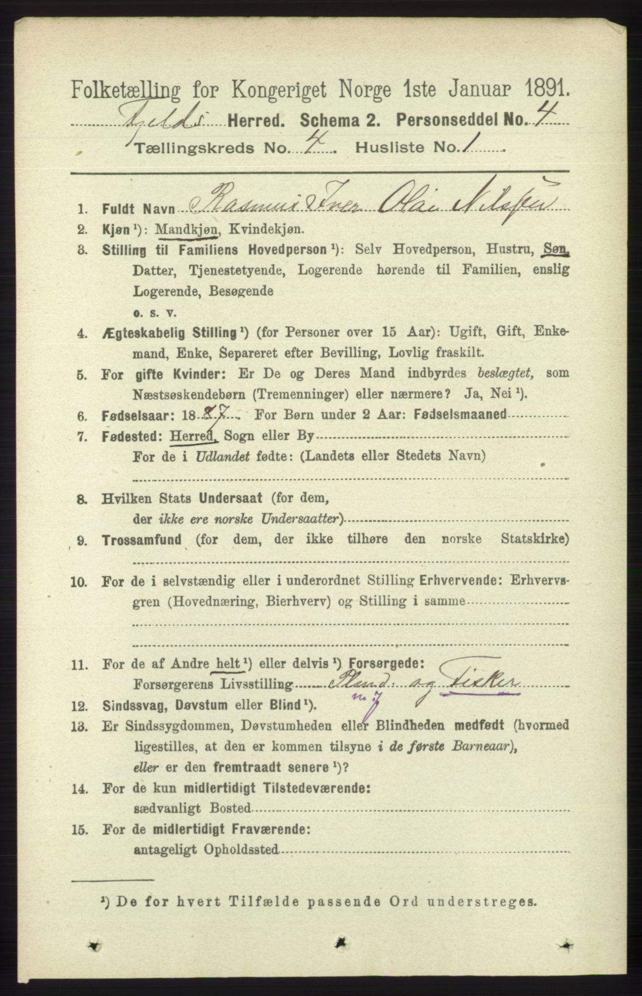 RA, 1891 census for 1246 Fjell, 1891, p. 2028