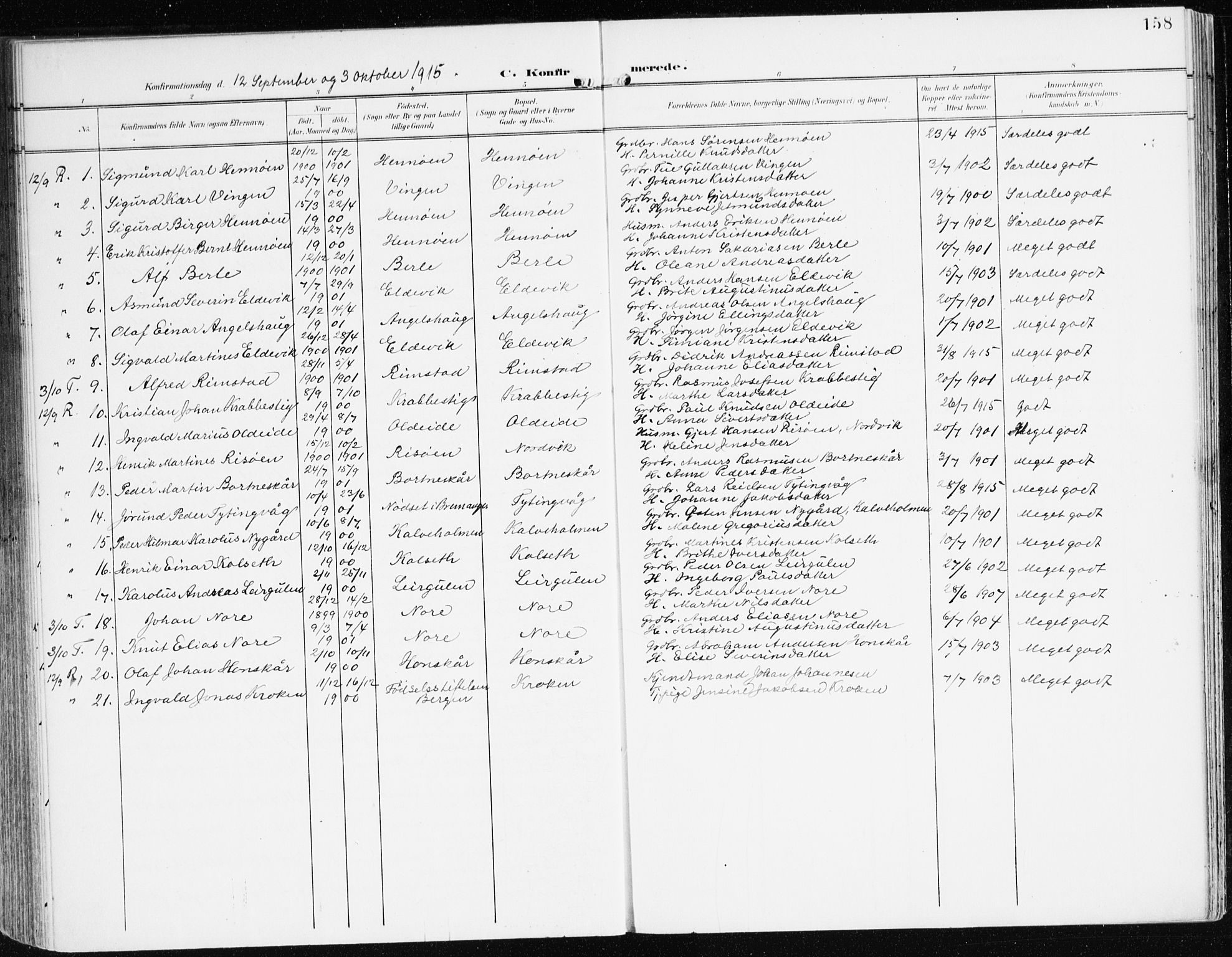 Davik sokneprestembete, AV/SAB-A-79701/H/Haa/Haad/L0002: Parish register (official) no. D 2, 1901-1930, p. 158