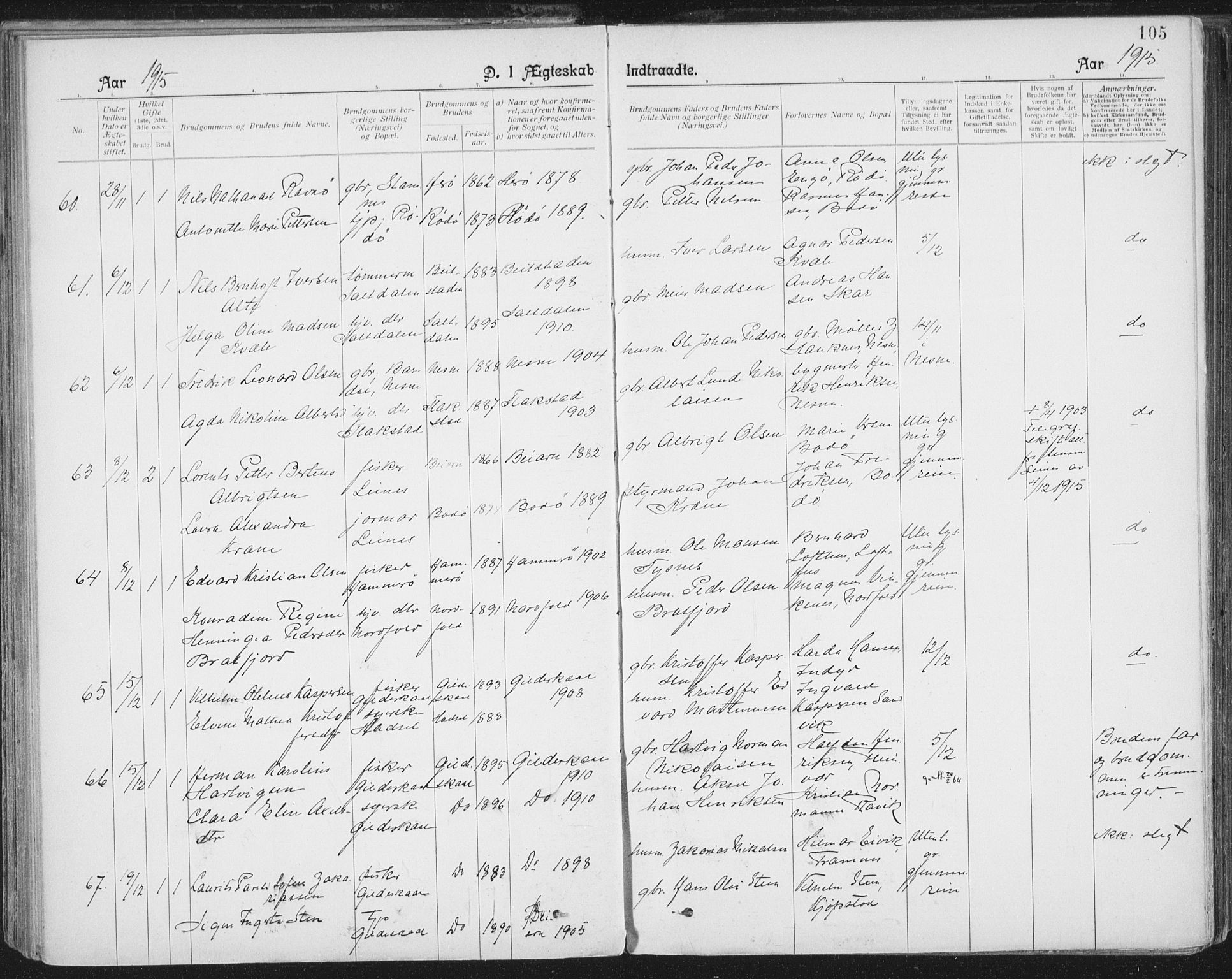 Ministerialprotokoller, klokkerbøker og fødselsregistre - Nordland, SAT/A-1459/801/L0012: Parish register (official) no. 801A12, 1900-1916, p. 105