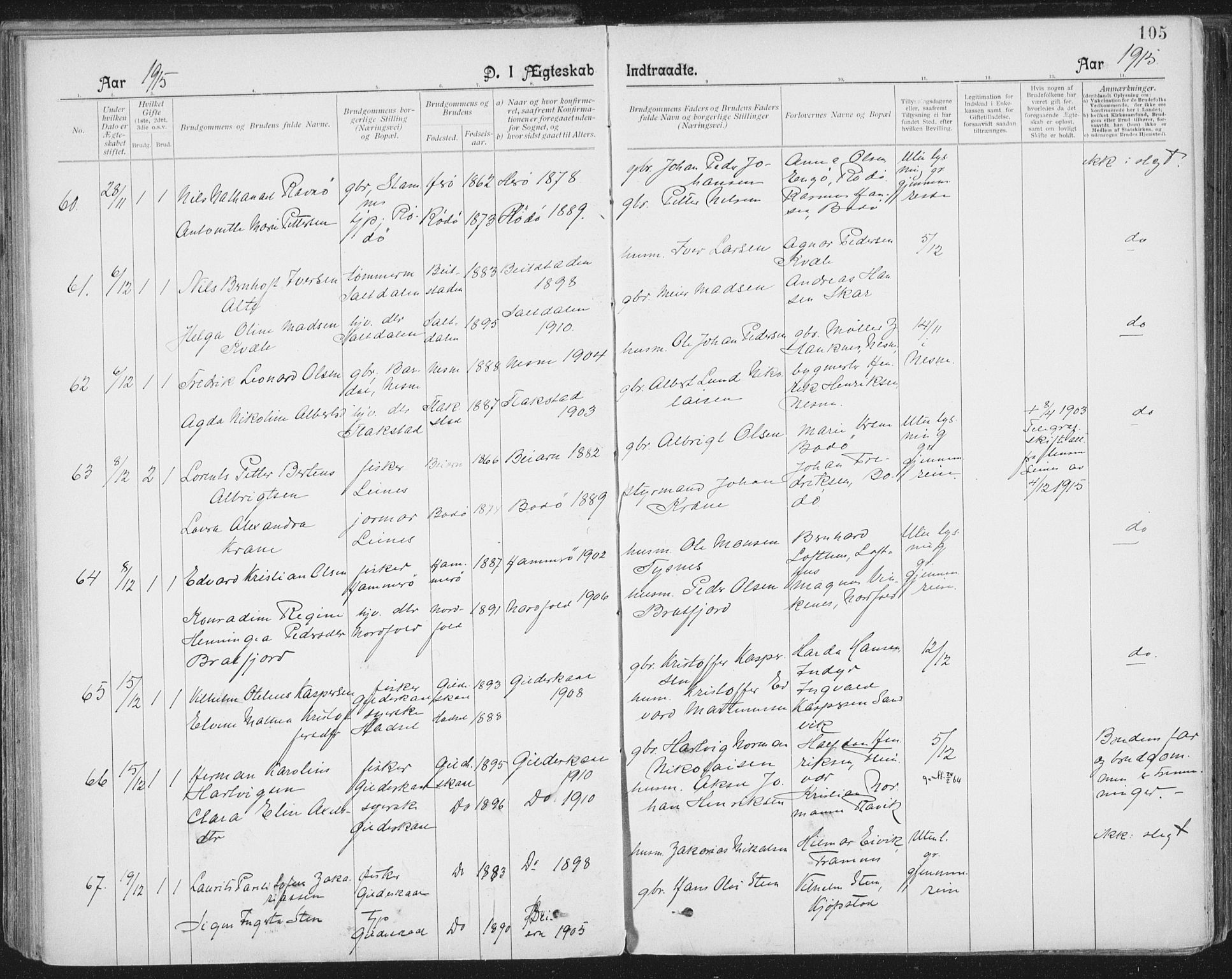 Ministerialprotokoller, klokkerbøker og fødselsregistre - Nordland, AV/SAT-A-1459/801/L0012: Parish register (official) no. 801A12, 1900-1916, p. 105