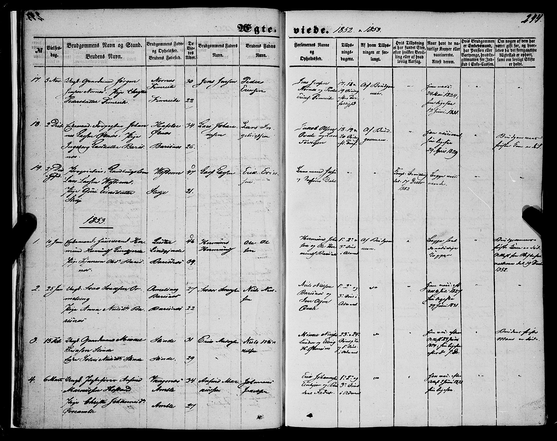 Sogndal sokneprestembete, SAB/A-81301/H/Haa/Haaa/L0012II: Parish register (official) no. A 12II, 1847-1877, p. 244
