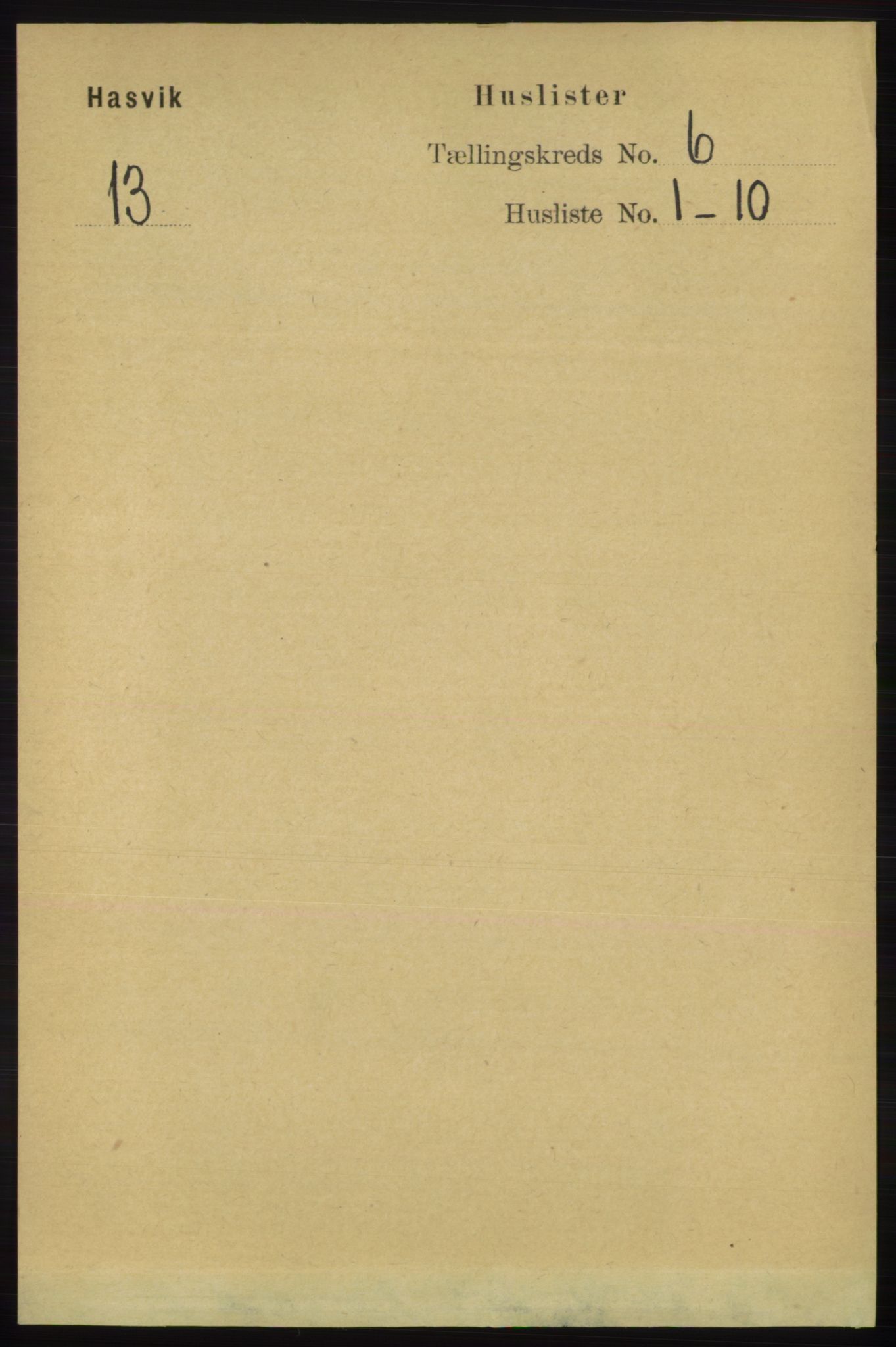 RA, 1891 census for 2015 Hasvik, 1891, p. 854