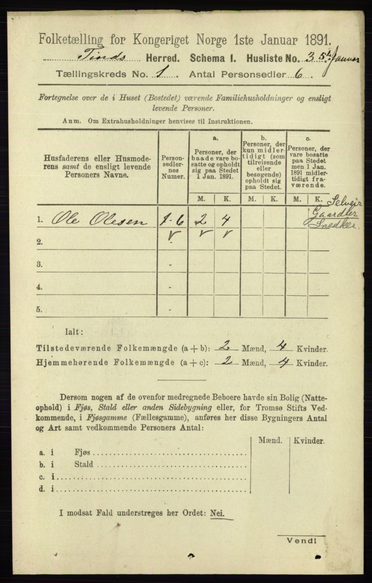 RA, 1891 census for 0826 Tinn, 1891, p. 39