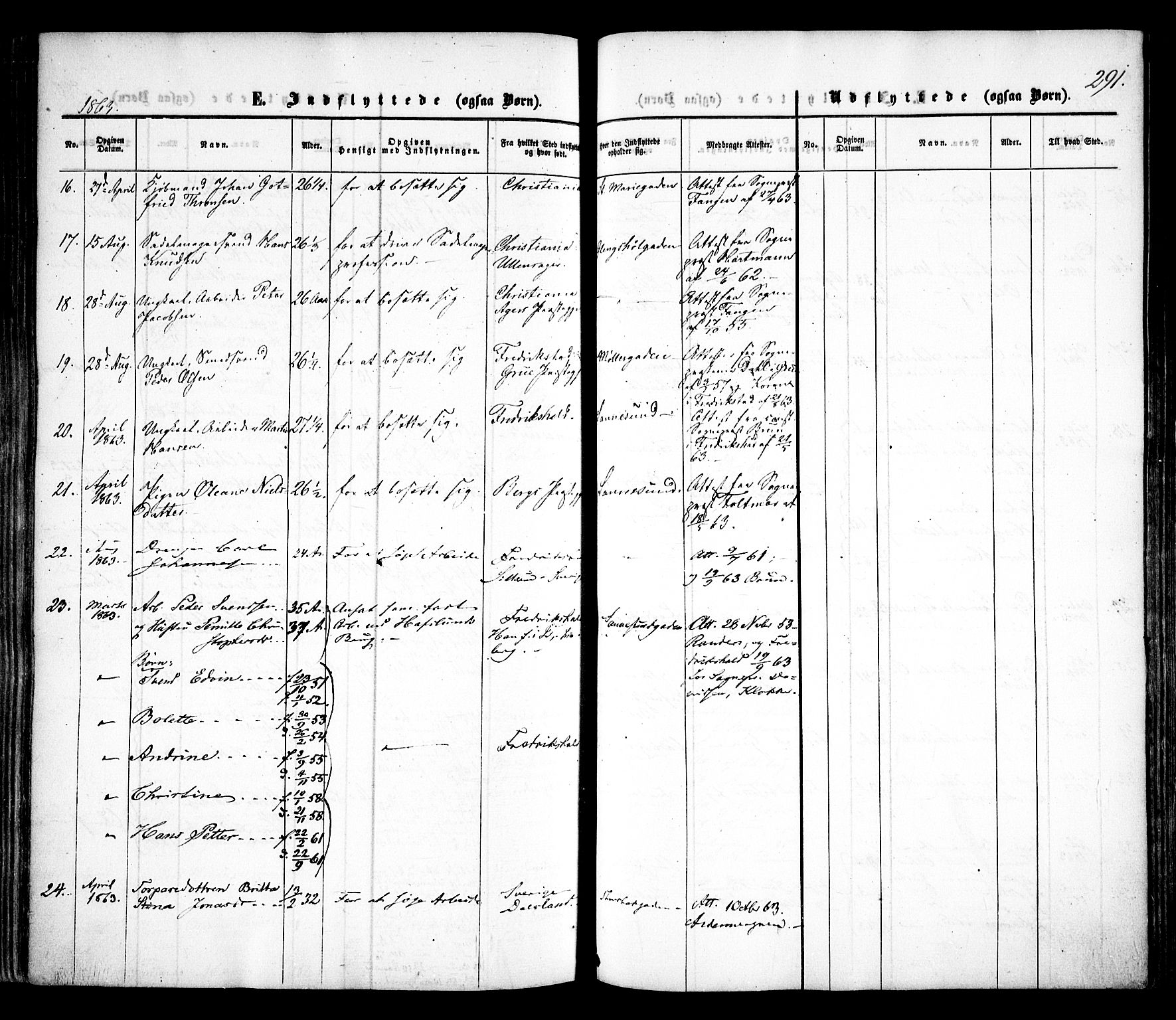 Sarpsborg prestekontor Kirkebøker, AV/SAO-A-2006/F/Fa/L0001: Parish register (official) no. 1, 1859-1868, p. 291