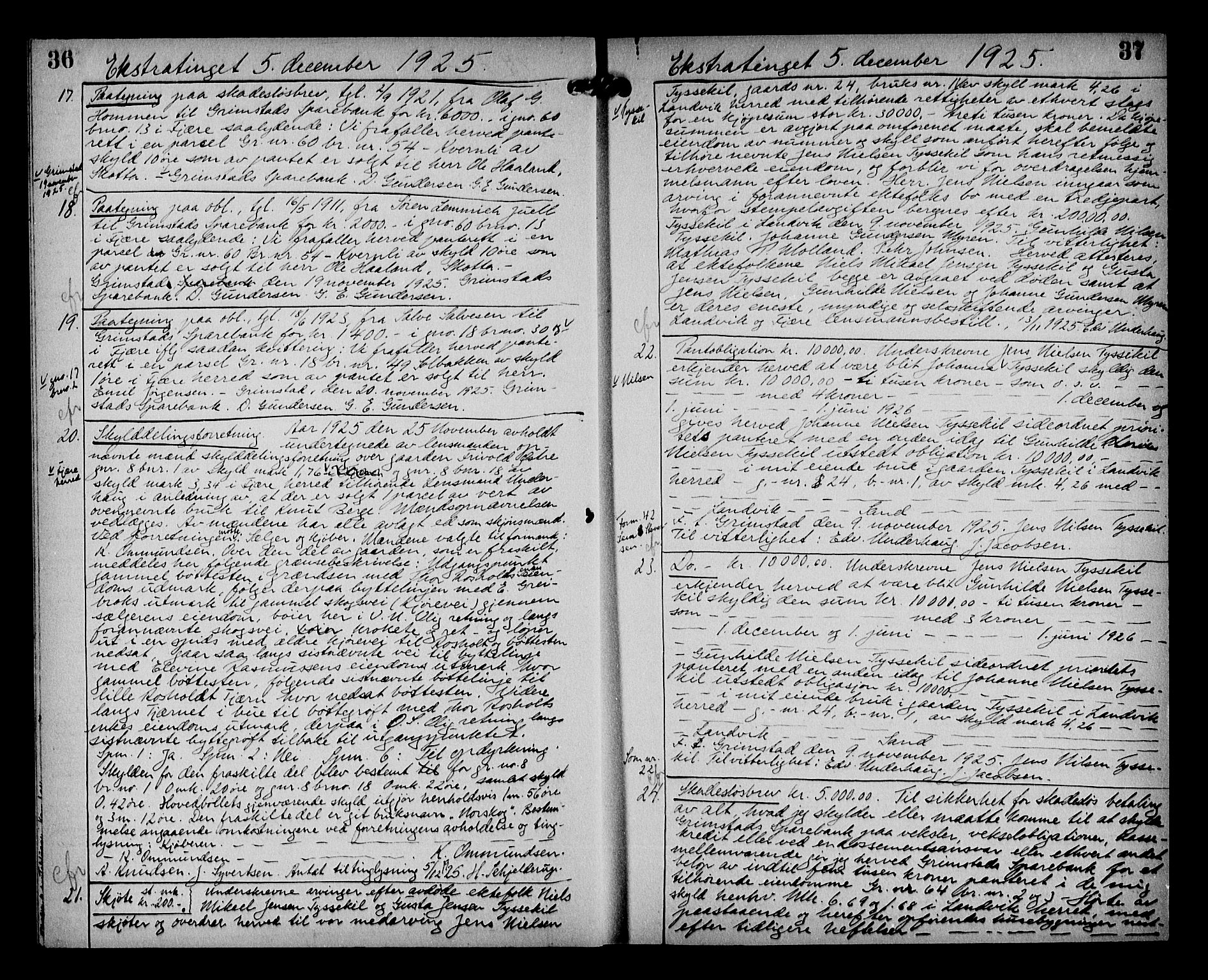 Vestre Nedenes/Sand sorenskriveri, AV/SAK-1221-0010/G/Gb/Gba/L0035: Mortgage book no. 61, 1925-1929, p. 36-37