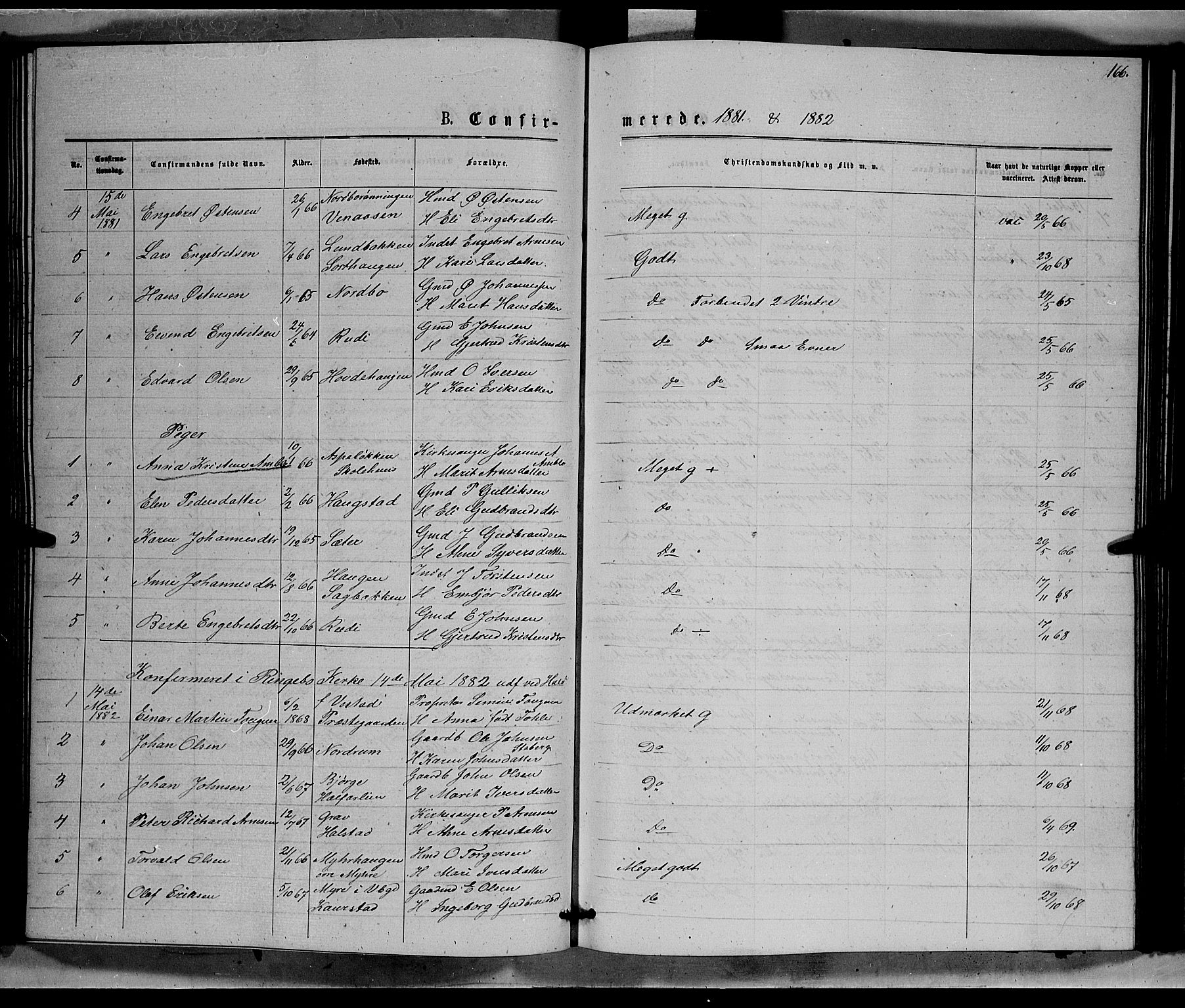 Ringebu prestekontor, SAH/PREST-082/H/Ha/Hab/L0006: Parish register (copy) no. 6, 1880-1898, p. 166