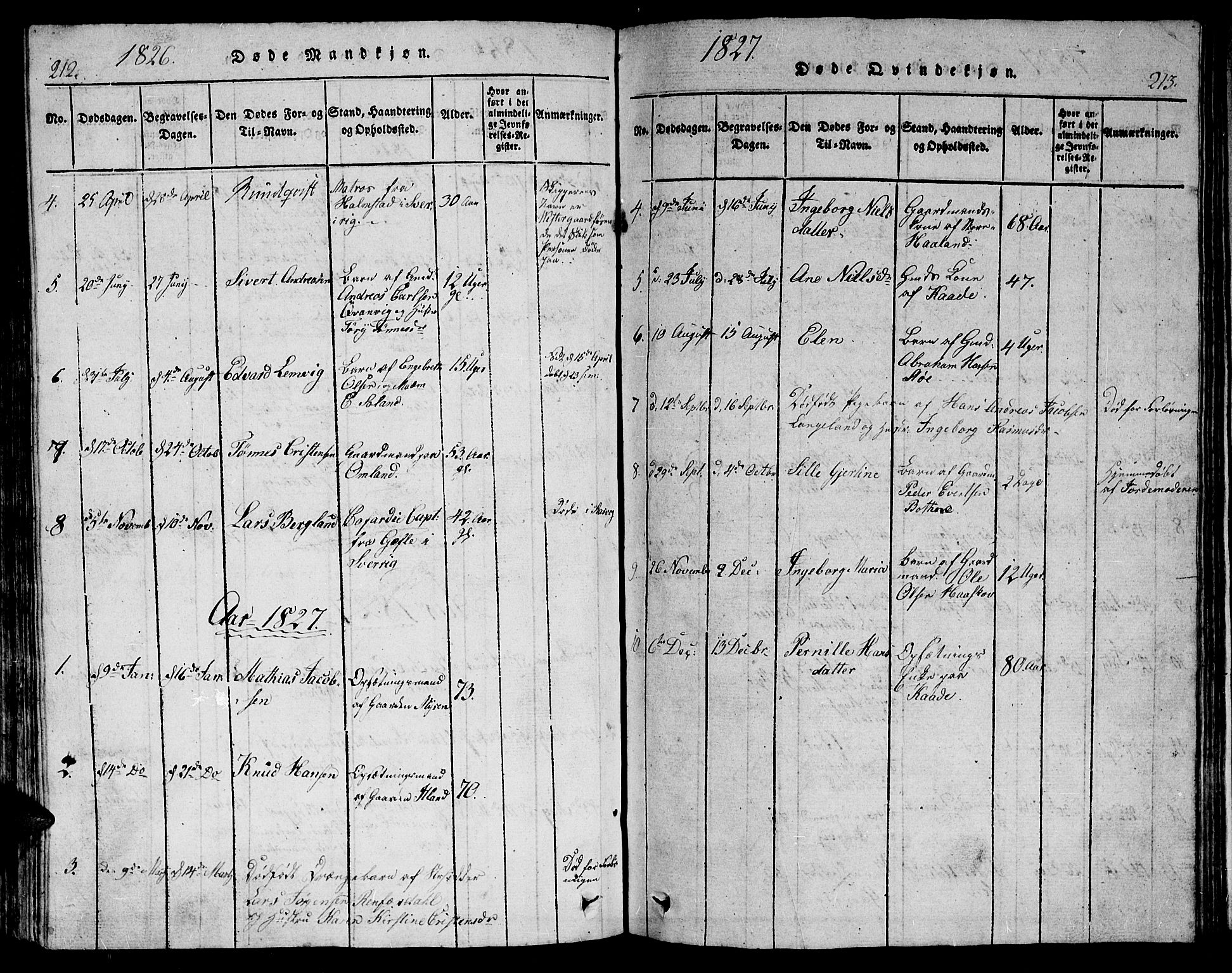 Flekkefjord sokneprestkontor, SAK/1111-0012/F/Fb/Fbb/L0001: Parish register (copy) no. B 1, 1815-1830, p. 212-213