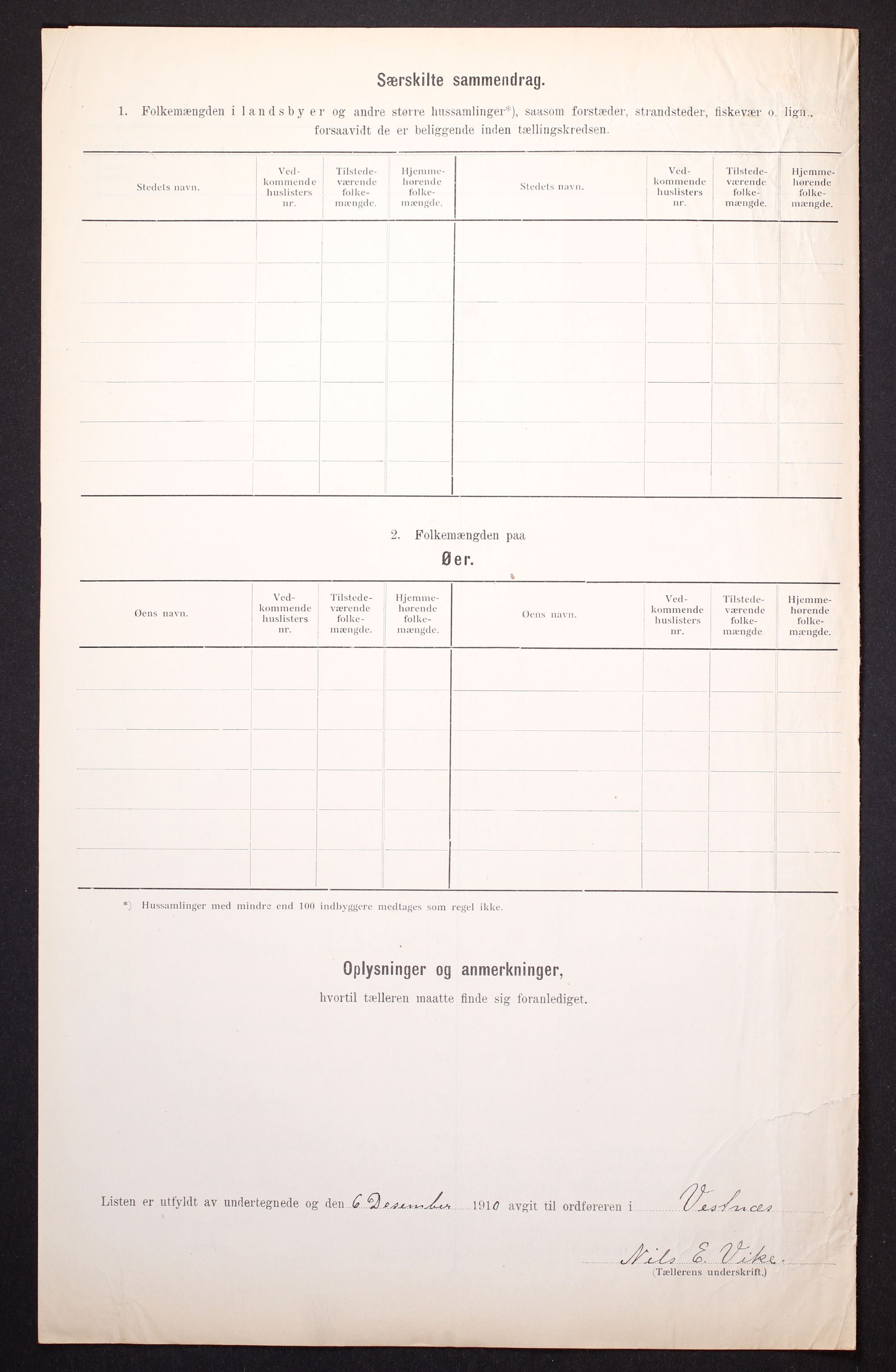 RA, 1910 census for Vestnes, 1910, p. 6