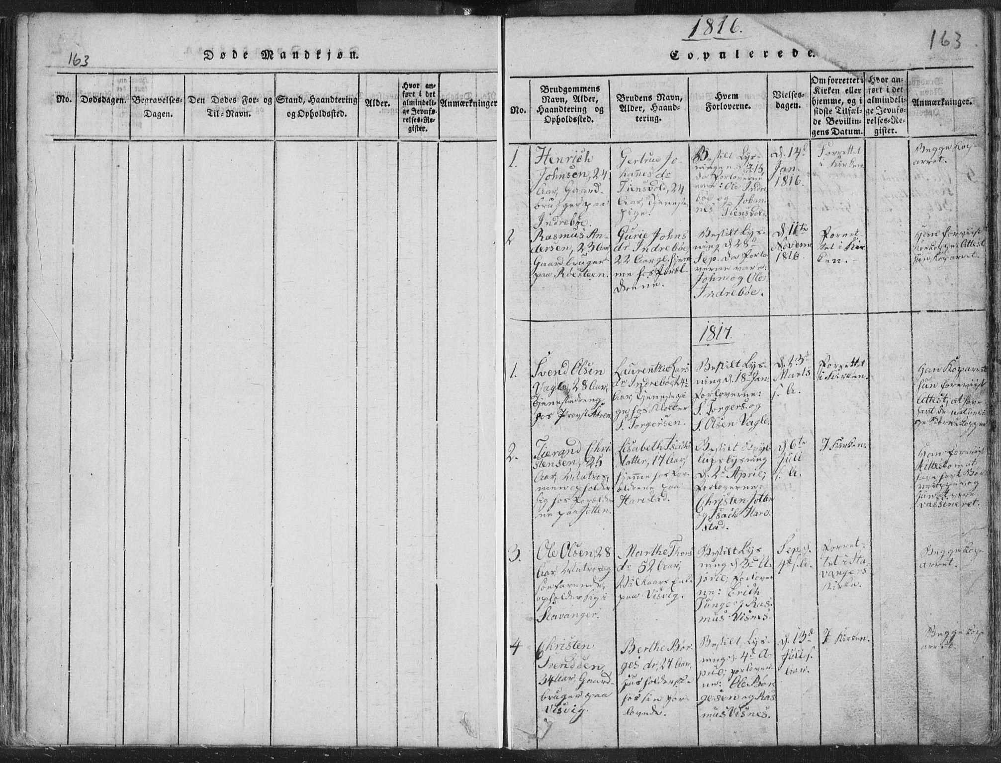 Hetland sokneprestkontor, SAST/A-101826/30/30BA/L0001: Parish register (official) no. A 1, 1816-1856, p. 163