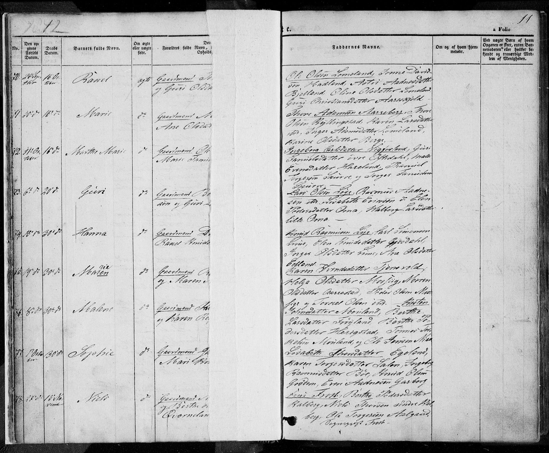 Lye sokneprestkontor, AV/SAST-A-101794/001/30BA/L0005: Parish register (official) no. A 5.1, 1842-1855, p. 11