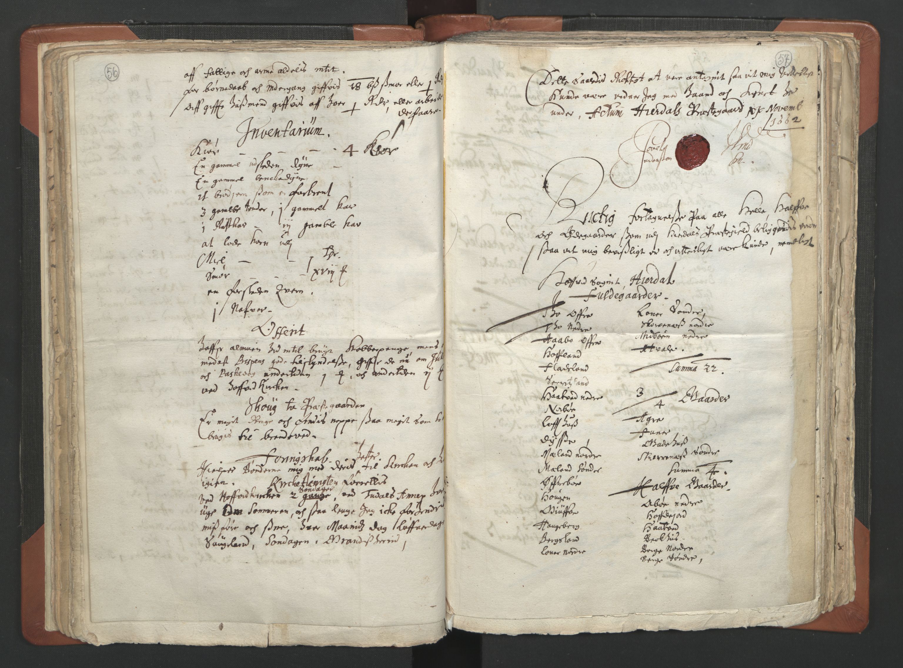 RA, Vicar's Census 1664-1666, no. 12: Øvre Telemark deanery, Nedre Telemark deanery and Bamble deanery, 1664-1666, p. 56-57