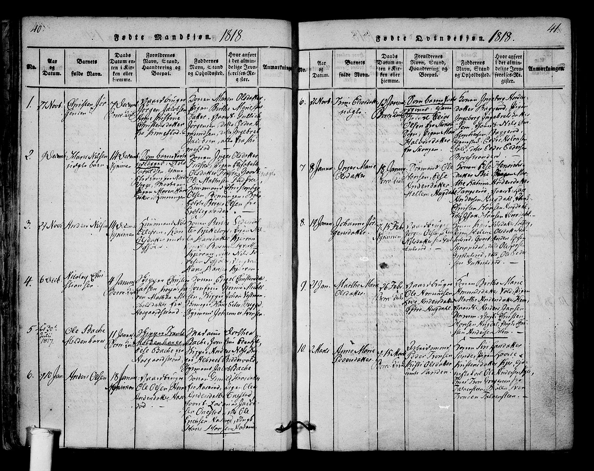 Borre kirkebøker, SAKO/A-338/F/Fa/L0004: Parish register (official) no. I 4, 1815-1845, p. 40-41