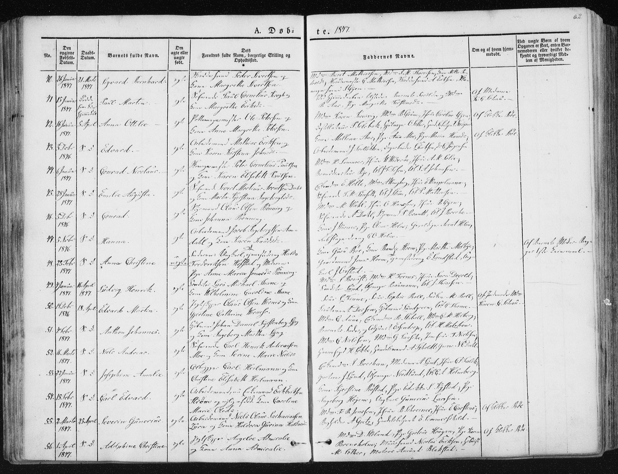 Ministerialprotokoller, klokkerbøker og fødselsregistre - Sør-Trøndelag, AV/SAT-A-1456/602/L0110: Parish register (official) no. 602A08, 1840-1854, p. 62