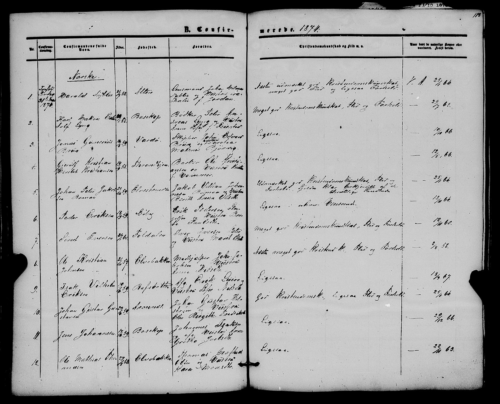 Alta sokneprestkontor, SATØ/S-1338/H/Ha/L0001.kirke: Parish register (official) no. 1, 1858-1878, p. 113