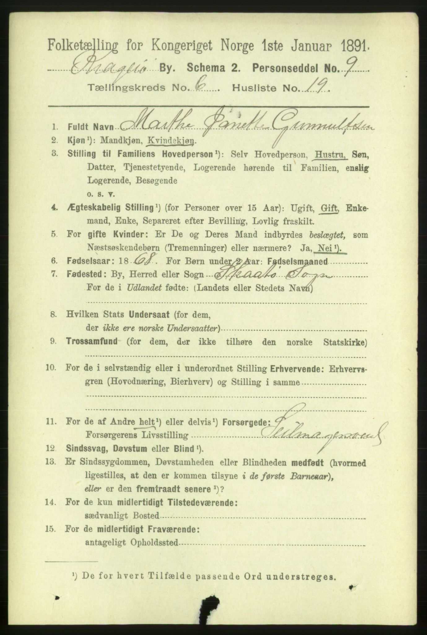 RA, 1891 census for 0801 Kragerø, 1891, p. 3464