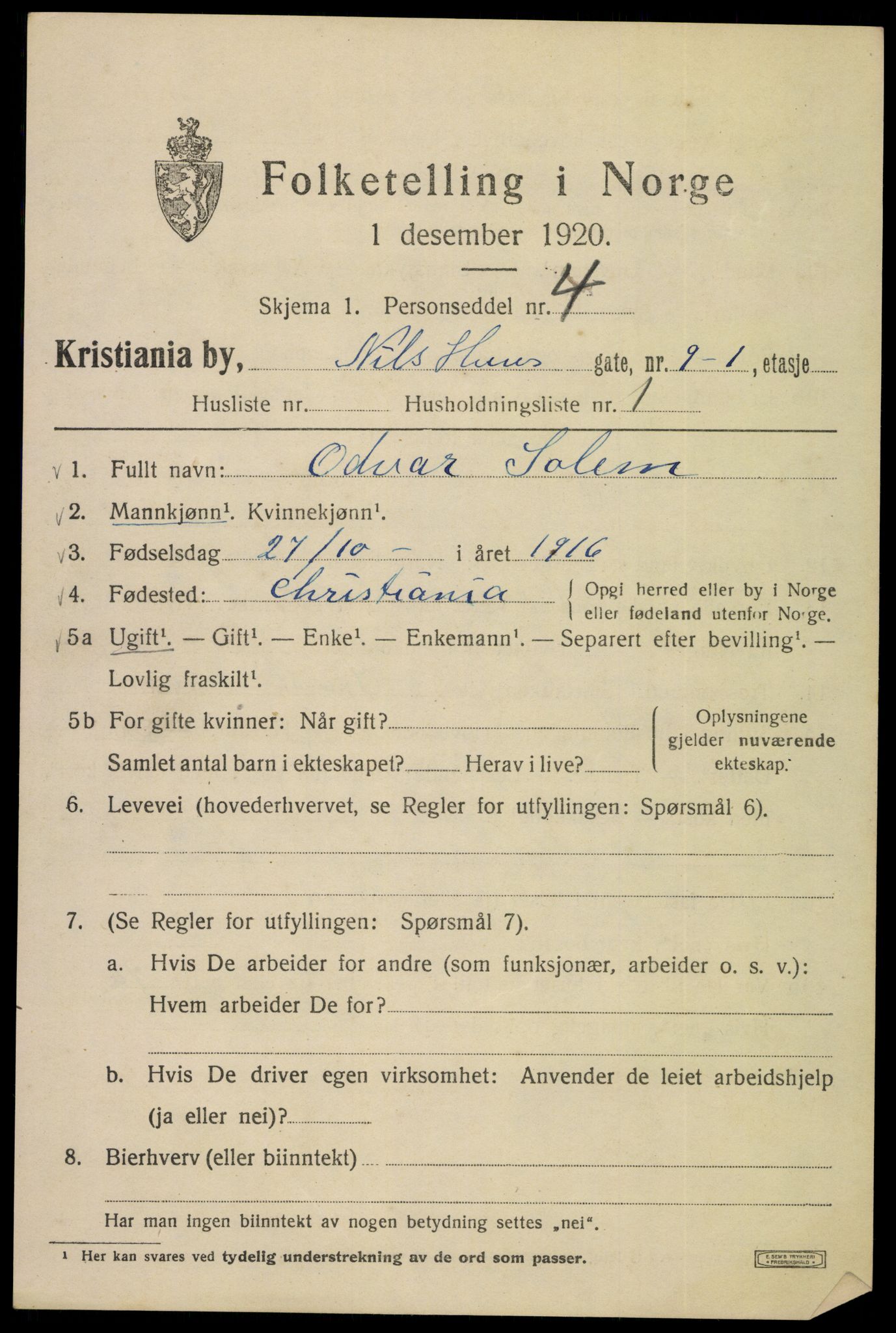 SAO, 1920 census for Kristiania, 1920, p. 413273