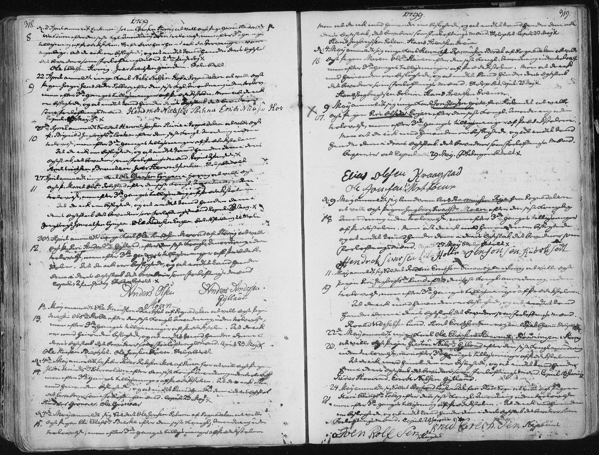 Ministerialprotokoller, klokkerbøker og fødselsregistre - Sør-Trøndelag, SAT/A-1456/687/L0992: Parish register (official) no. 687A03 /1, 1788-1815, p. 318-319