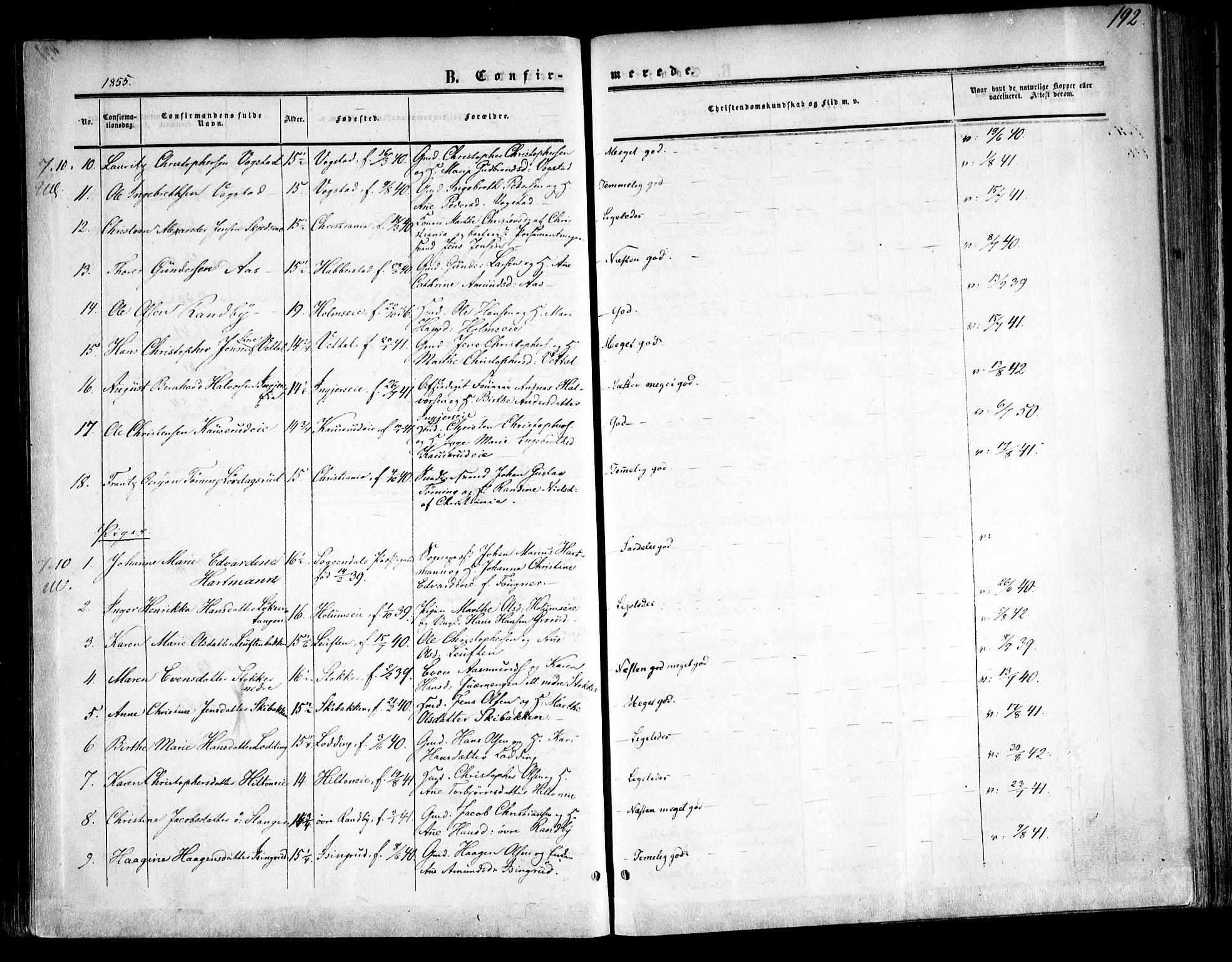 Ullensaker prestekontor Kirkebøker, AV/SAO-A-10236a/F/Fa/L0015.a: Parish register (official) no. I 15A, 1851-1862, p. 192