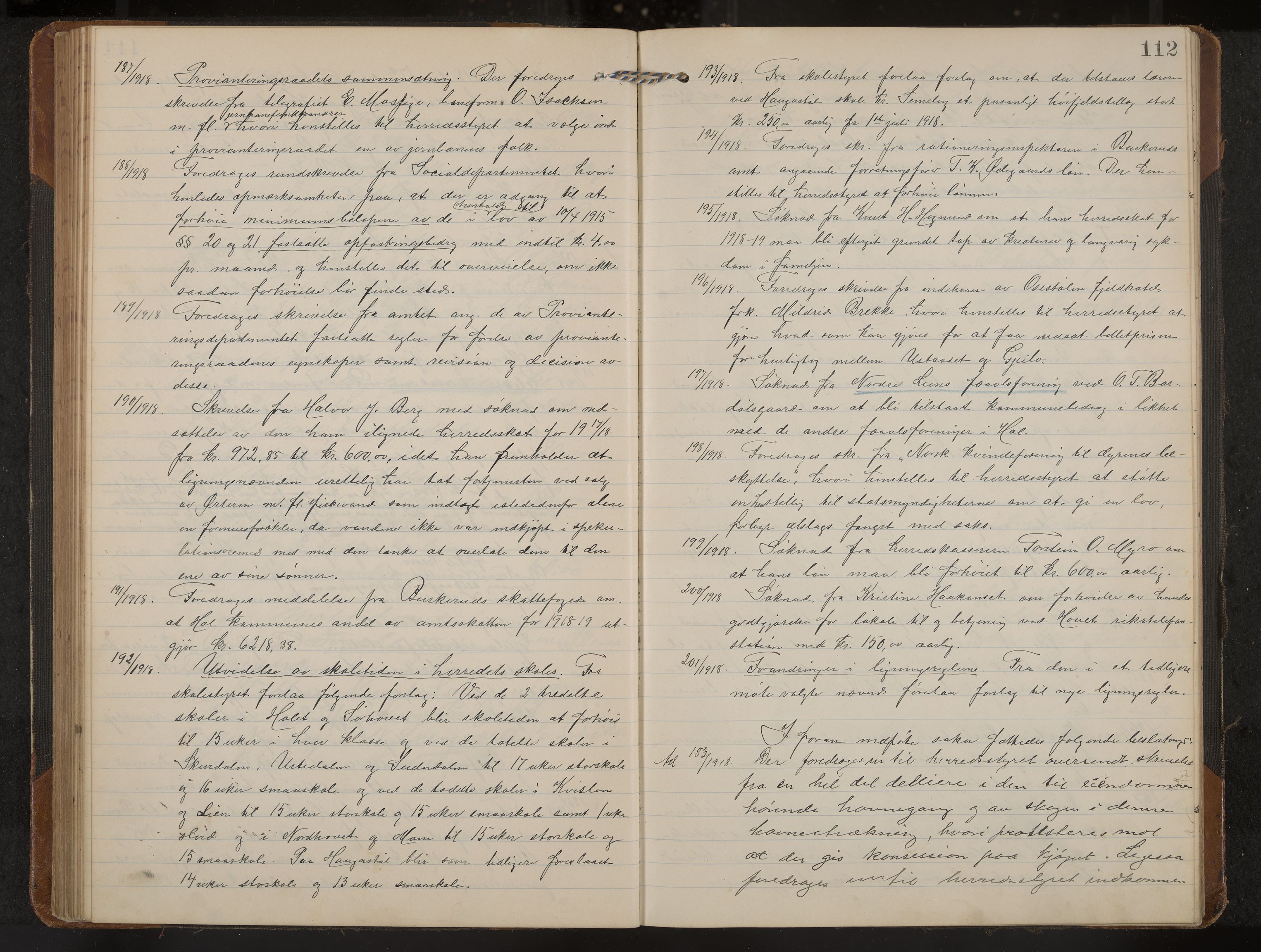 Hol formannskap og sentraladministrasjon, IKAK/0620021-1/A/L0006: Møtebok, 1916-1922, p. 112