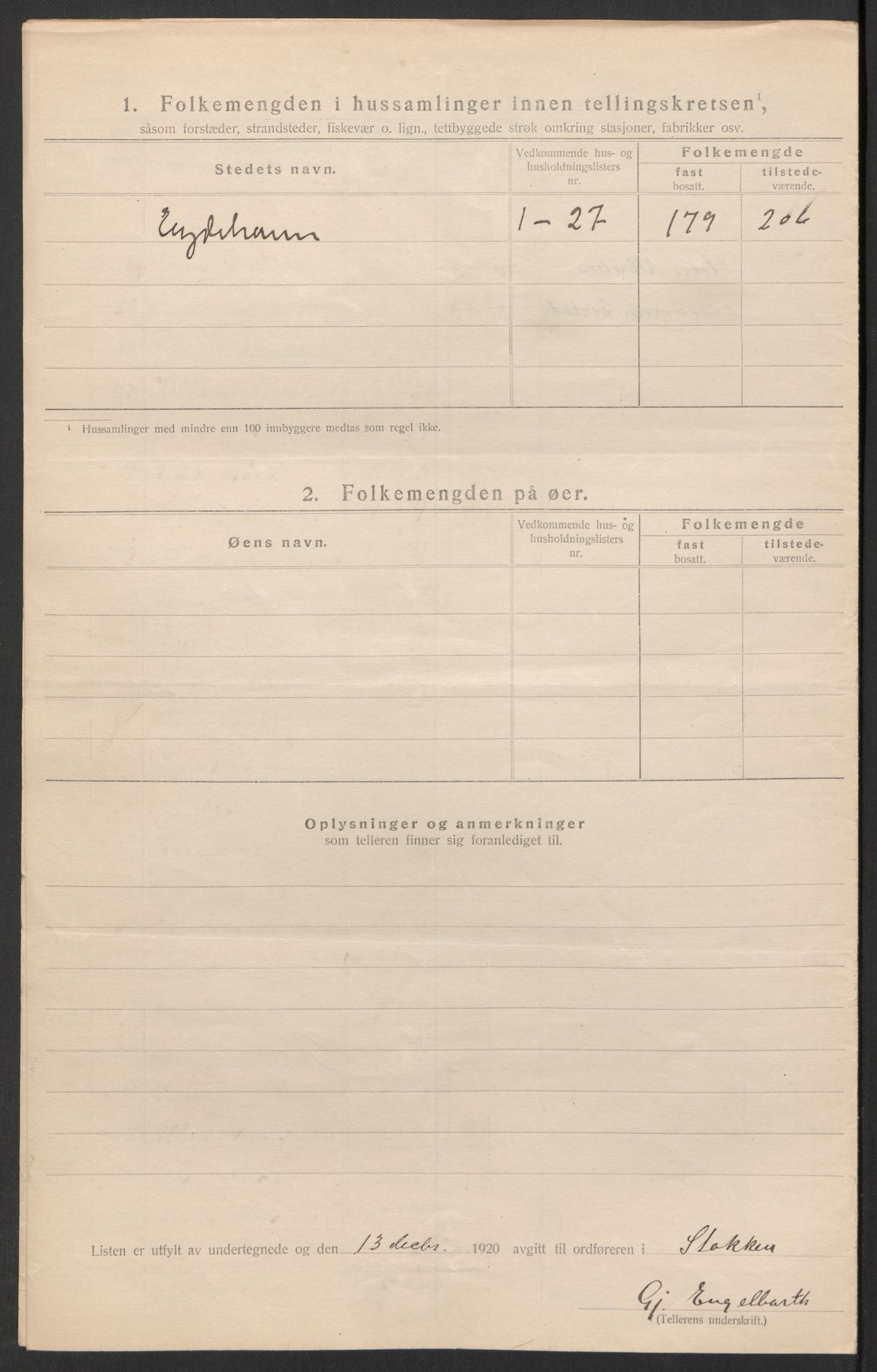 SAK, 1920 census for Stokken, 1920, p. 20