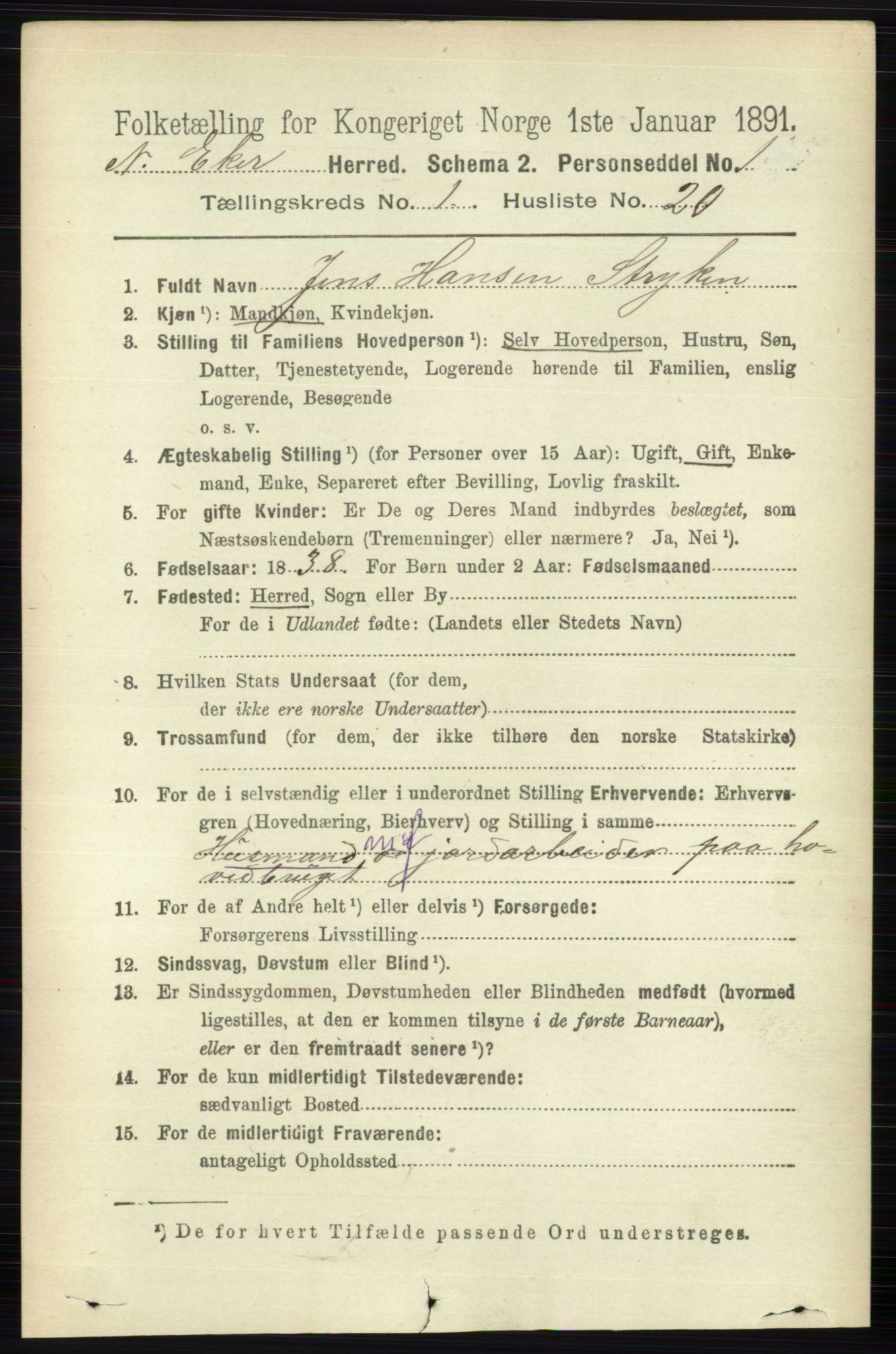 RA, 1891 census for 0625 Nedre Eiker, 1891, p. 183