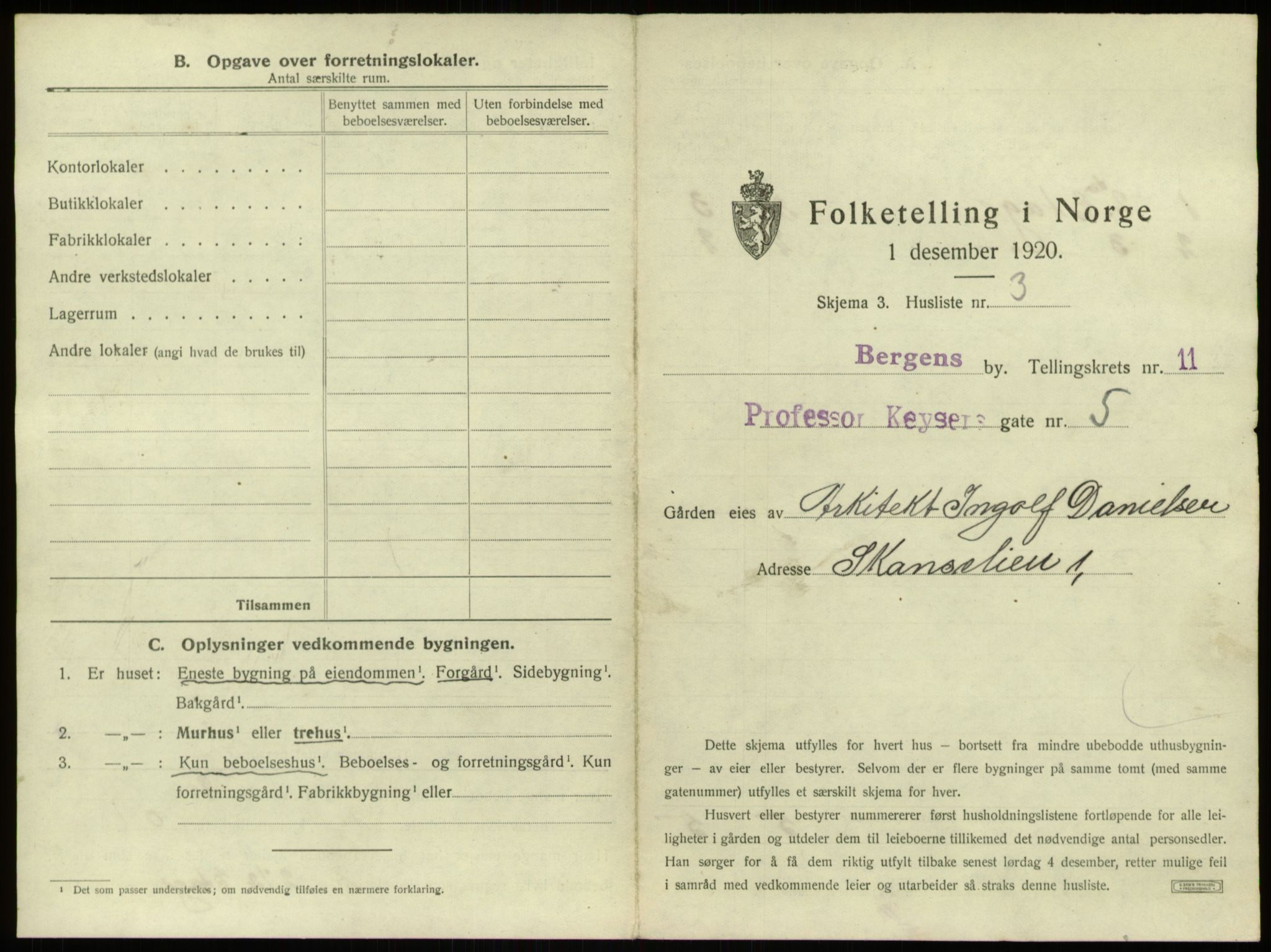 SAB, 1920 census for Bergen, 1920, p. 1366