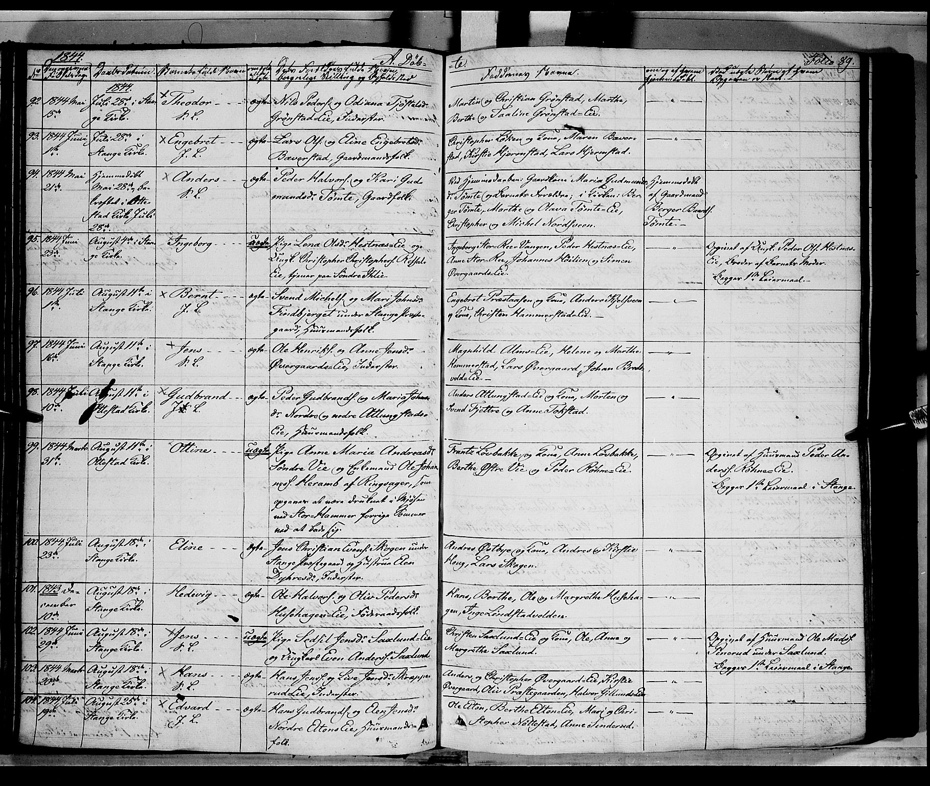 Stange prestekontor, SAH/PREST-002/K/L0010: Parish register (official) no. 10, 1835-1845, p. 89