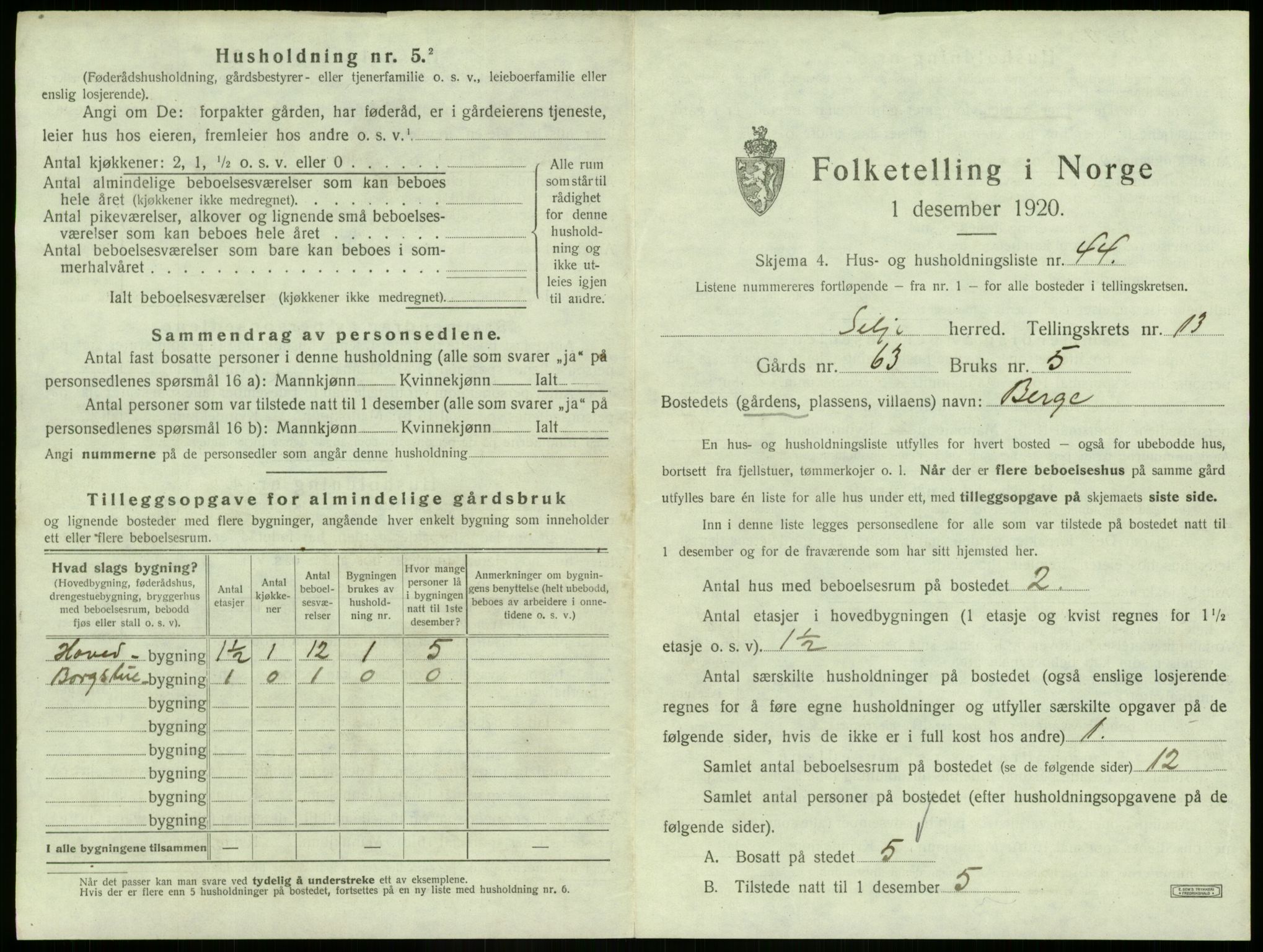 SAB, 1920 census for Selje, 1920, p. 831