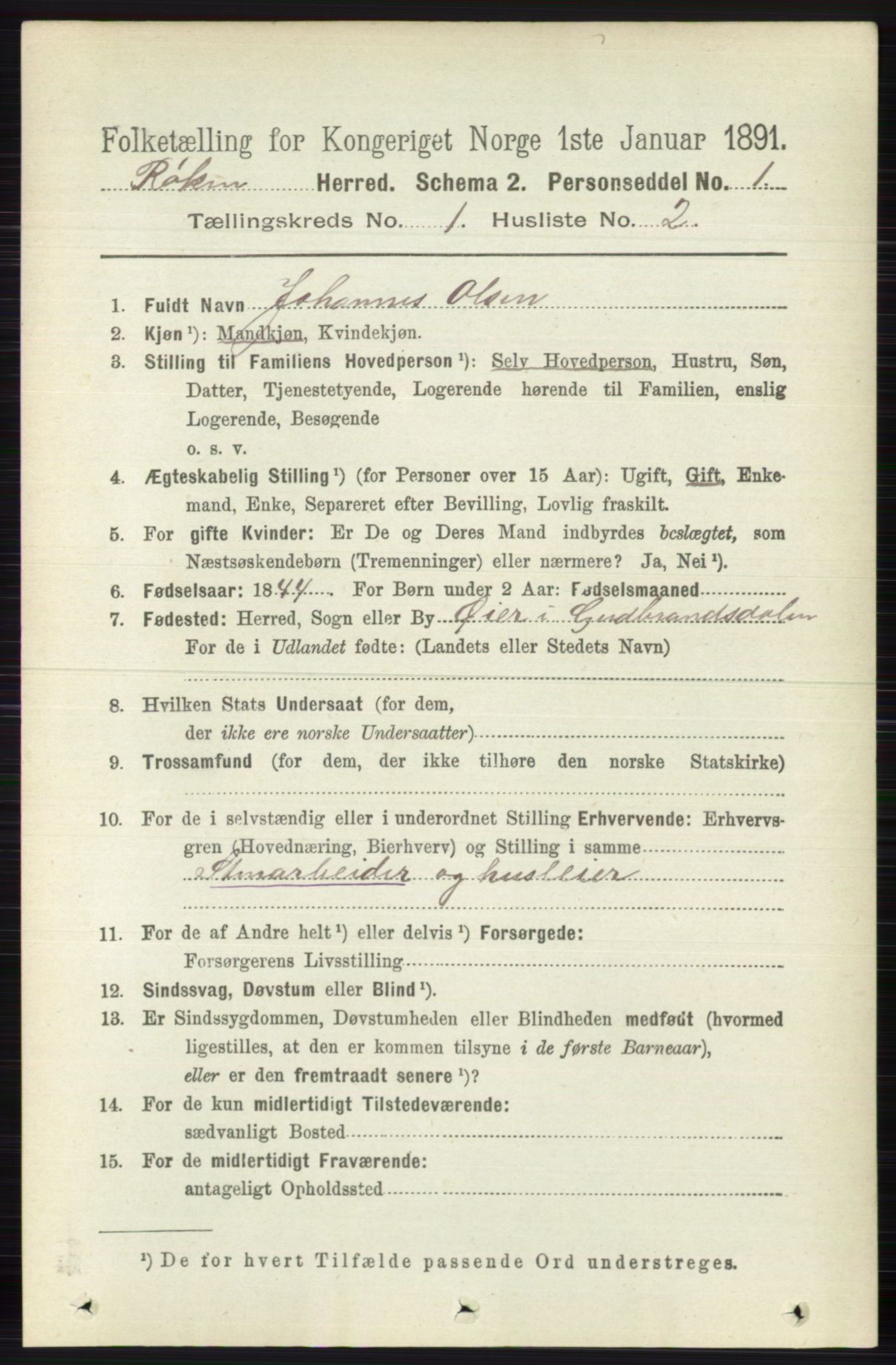RA, 1891 census for 0627 Røyken, 1891, p. 95