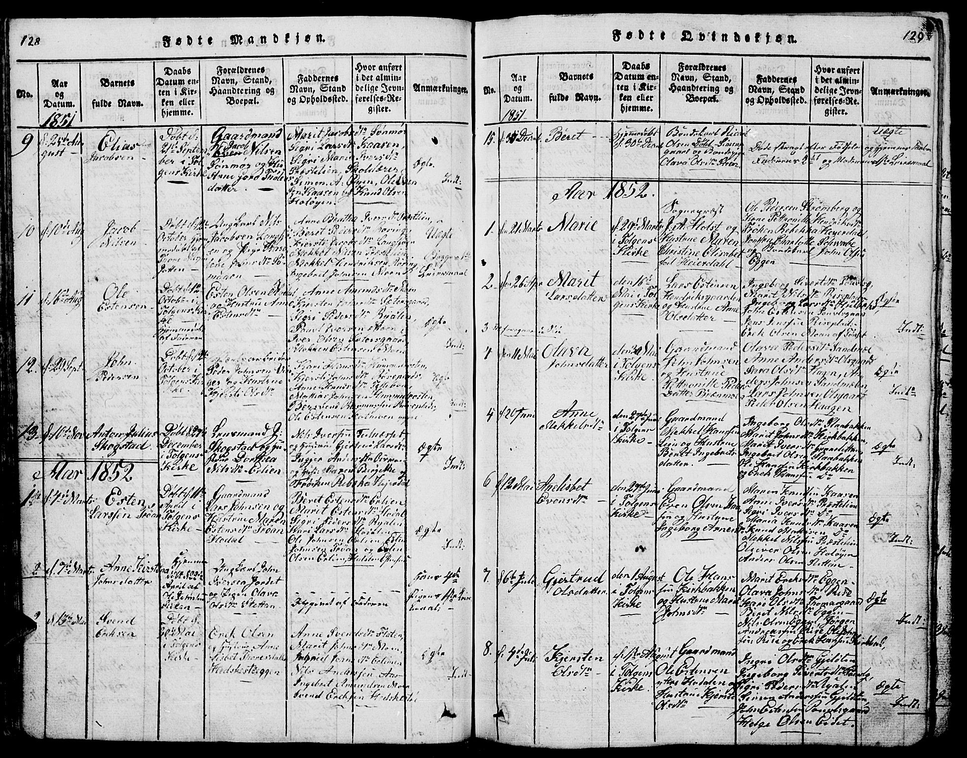 Tolga prestekontor, AV/SAH-PREST-062/L/L0001: Parish register (copy) no. 1, 1814-1877, p. 128-129