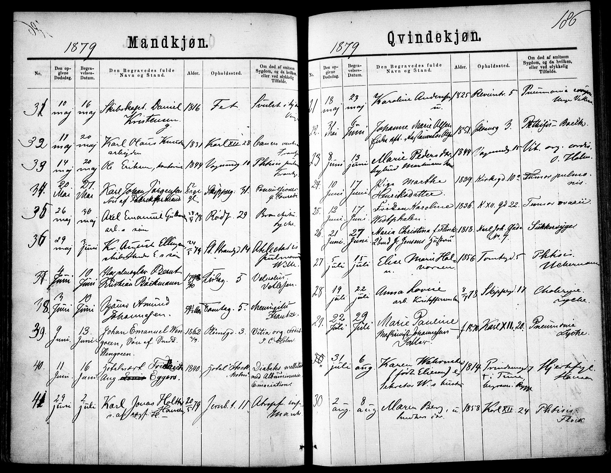 Oslo domkirke Kirkebøker, SAO/A-10752/F/Fa/L0026: Parish register (official) no. 26, 1867-1884, p. 186
