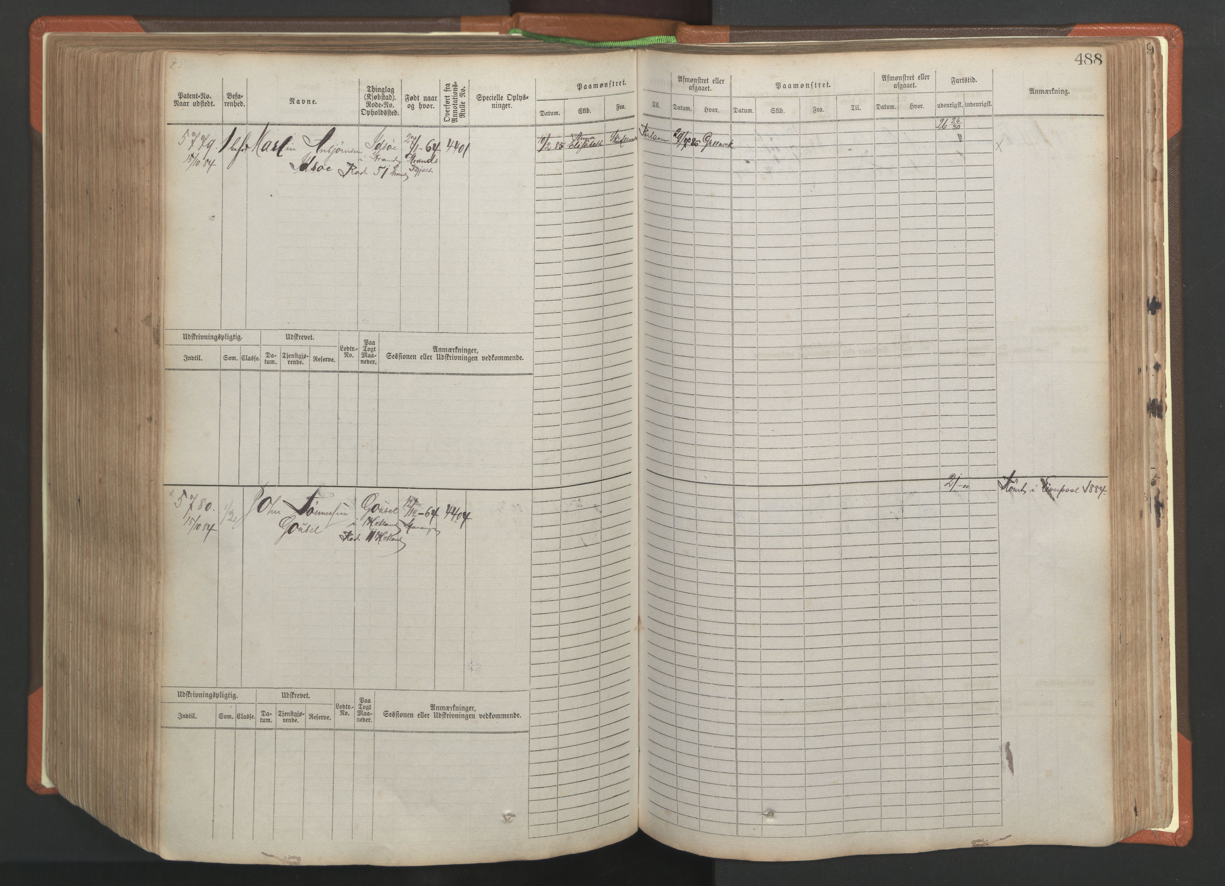 Stavanger sjømannskontor, AV/SAST-A-102006/F/Fb/Fbb/L0009: Sjøfartshovedrulle, patentnr. 4805-6006, 1879-1887, p. 494