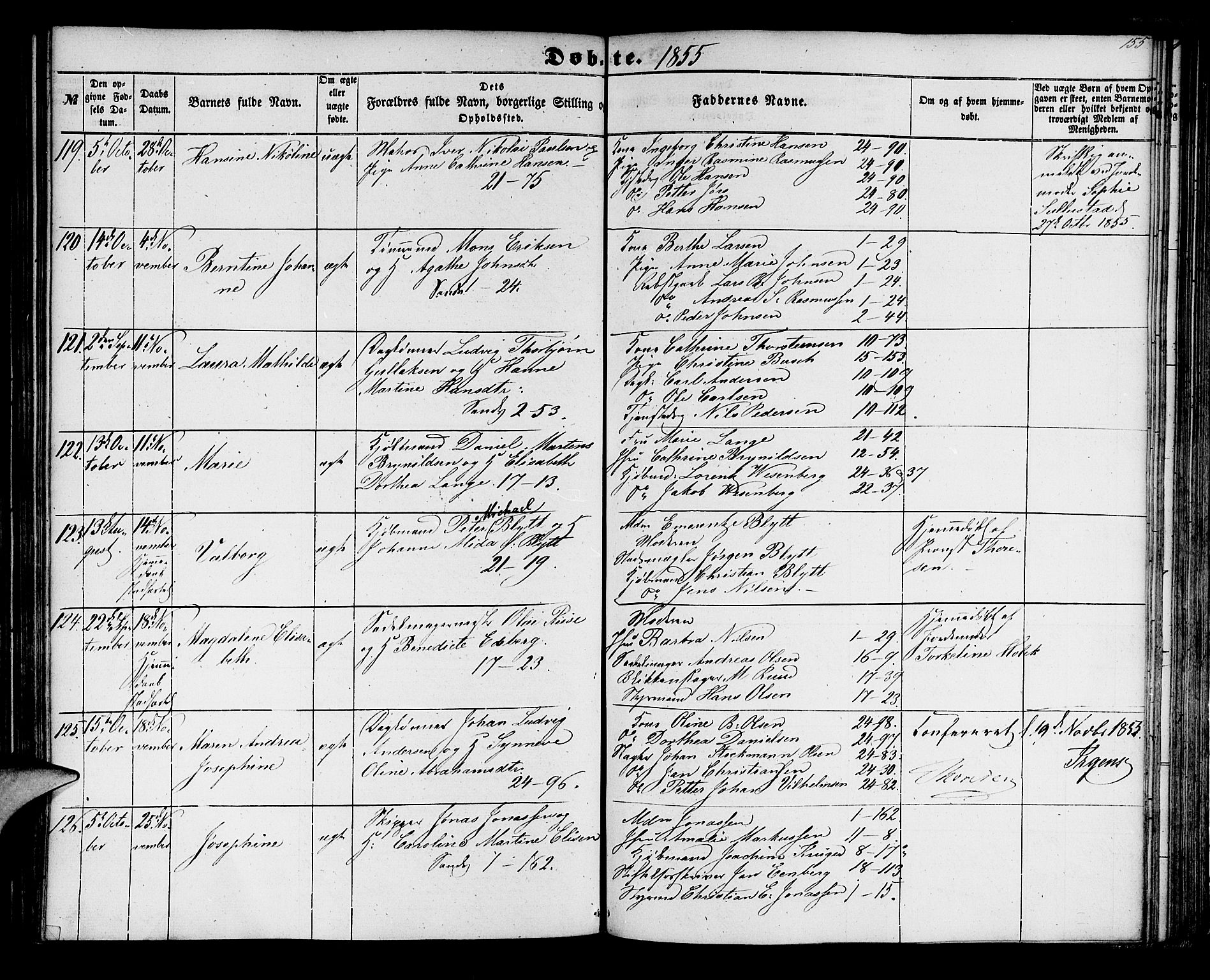 Korskirken sokneprestembete, AV/SAB-A-76101/H/Hab: Parish register (copy) no. B 3, 1853-1858, p. 155