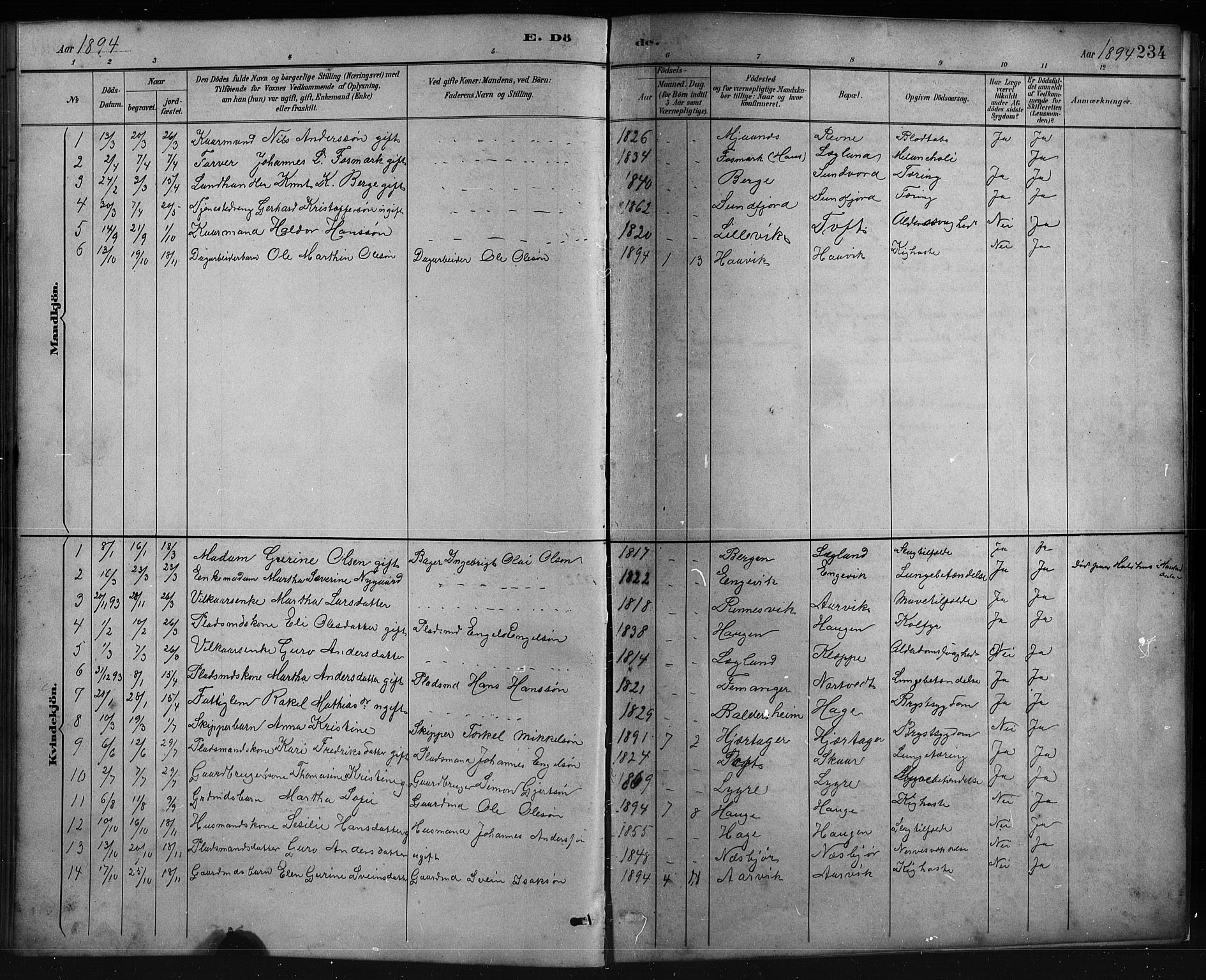 Fusa sokneprestembete, SAB/A-75401/H/Hab: Parish register (copy) no. C 2, 1886-1926, p. 234