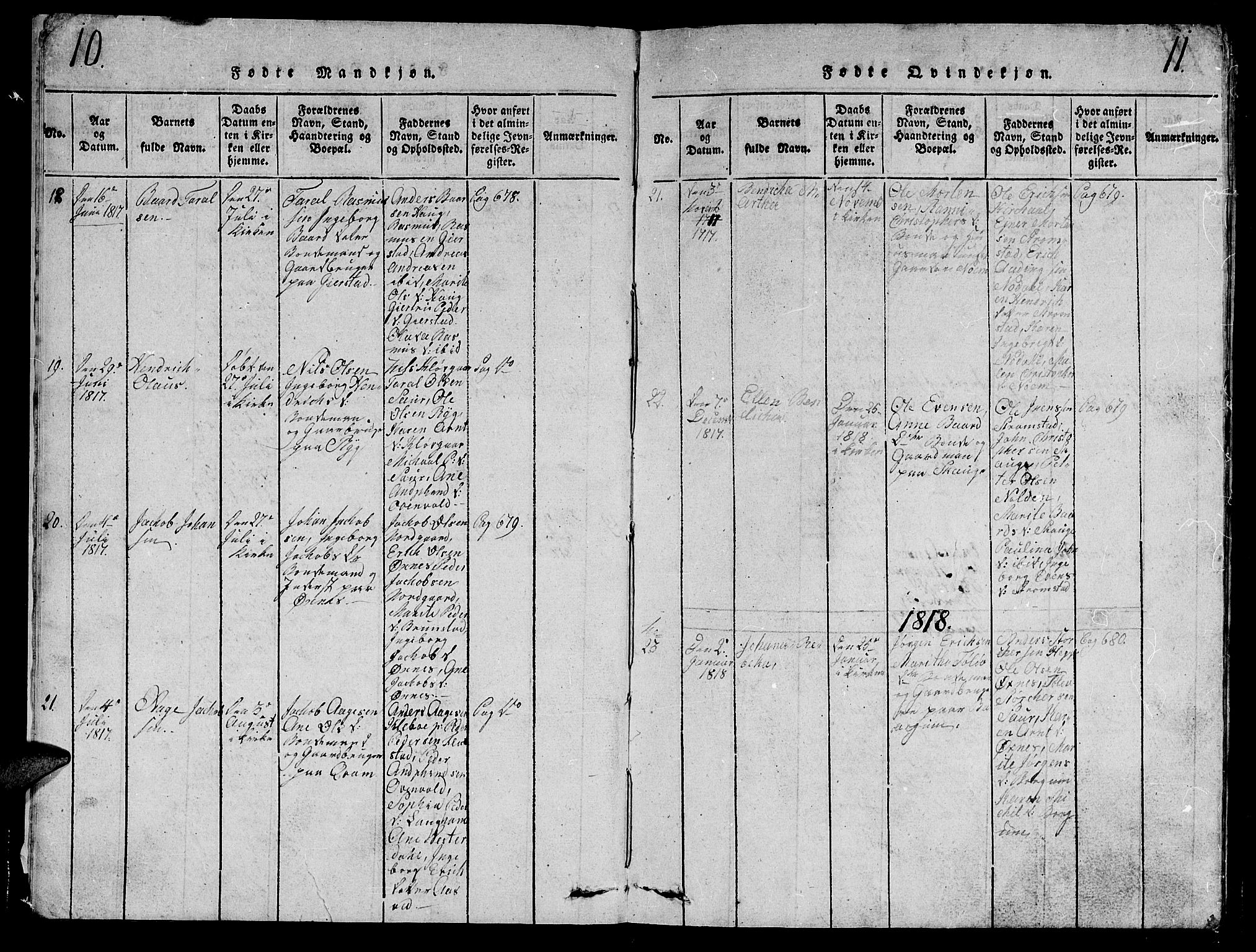 Ministerialprotokoller, klokkerbøker og fødselsregistre - Nord-Trøndelag, SAT/A-1458/747/L0459: Parish register (copy) no. 747C01, 1816-1842, p. 10-11