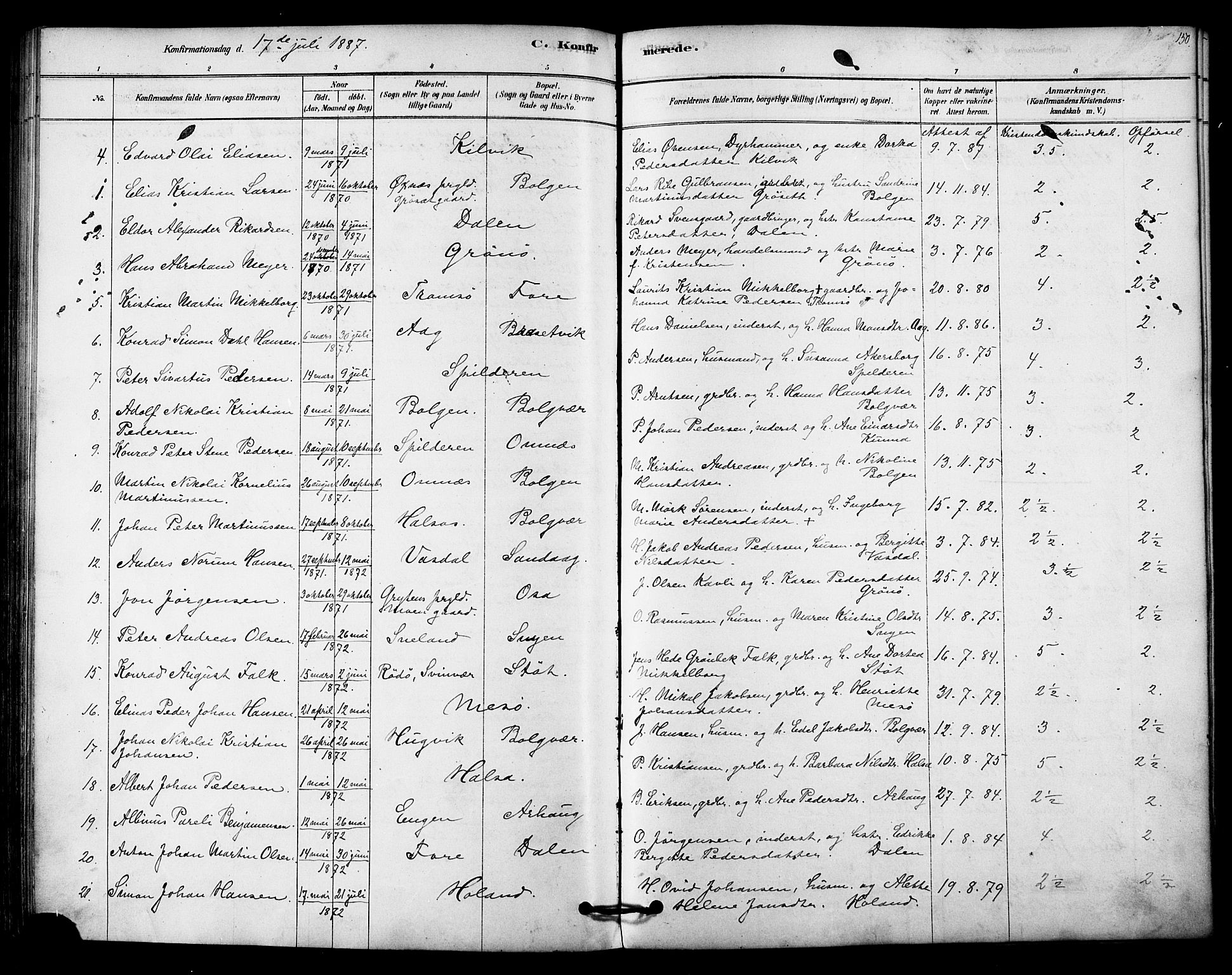 Ministerialprotokoller, klokkerbøker og fødselsregistre - Nordland, AV/SAT-A-1459/843/L0626: Parish register (official) no. 843A01, 1878-1907, p. 150