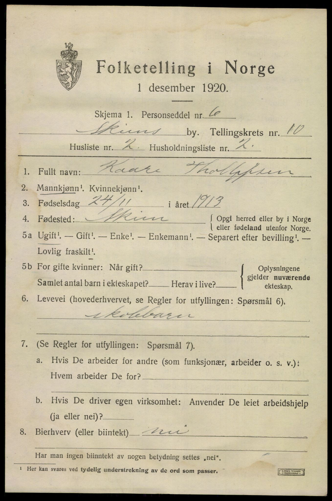 SAKO, 1920 census for Skien, 1920, p. 32224