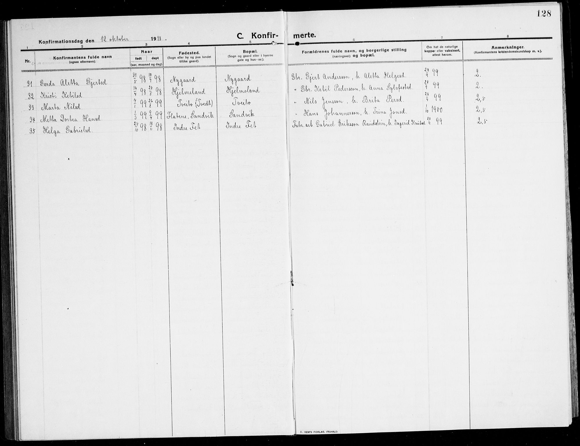 Kvinnherad sokneprestembete, AV/SAB-A-76401/H/Hab: Parish register (copy) no. A 3, 1911-1945, p. 128