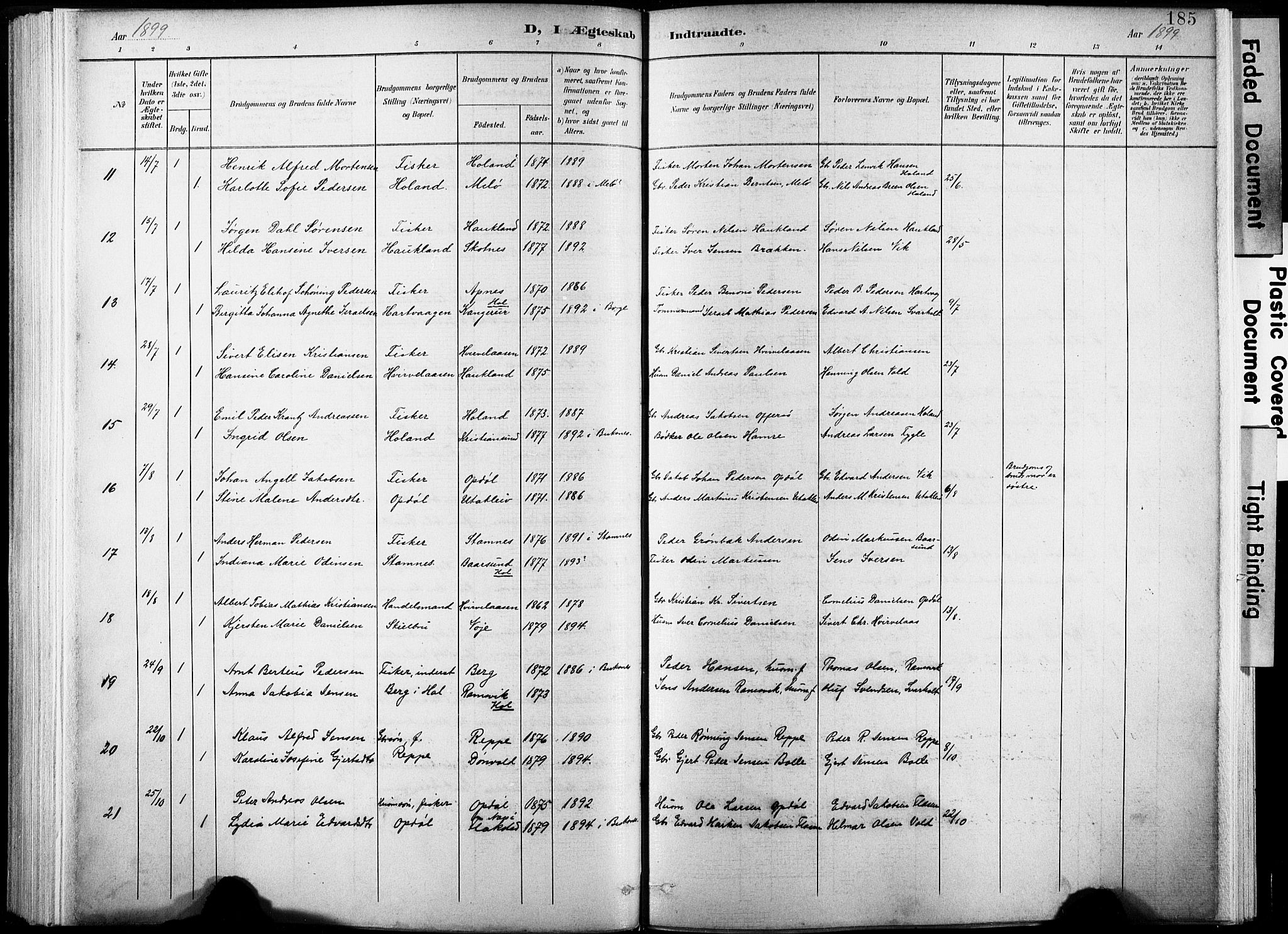 Ministerialprotokoller, klokkerbøker og fødselsregistre - Nordland, AV/SAT-A-1459/881/L1151: Parish register (official) no. 881A04, 1899-1907, p. 185