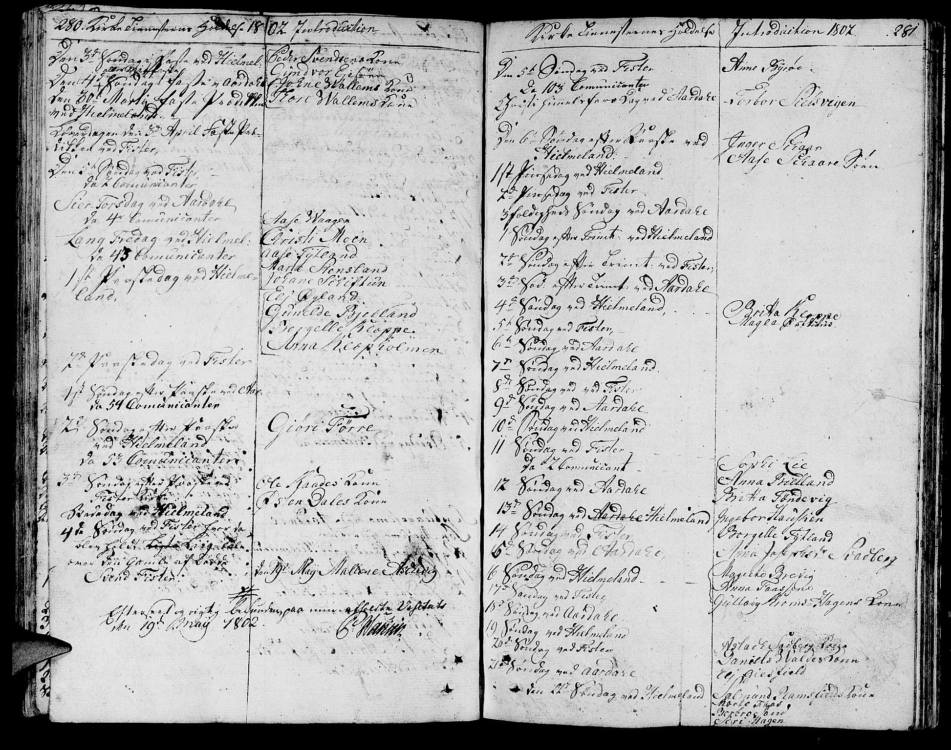 Hjelmeland sokneprestkontor, SAST/A-101843/01/IV/L0002: Parish register (official) no. A 2, 1799-1816, p. 280-281