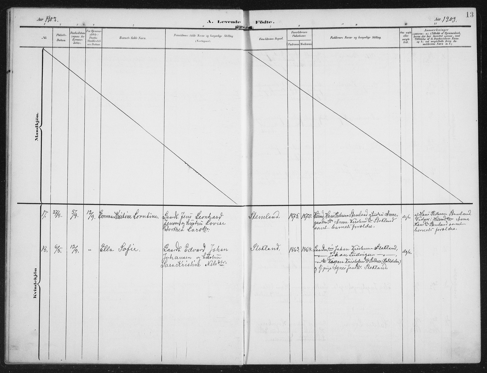 Ministerialprotokoller, klokkerbøker og fødselsregistre - Nordland, AV/SAT-A-1459/851/L0726: Parish register (copy) no. 851C01, 1902-1924, p. 13