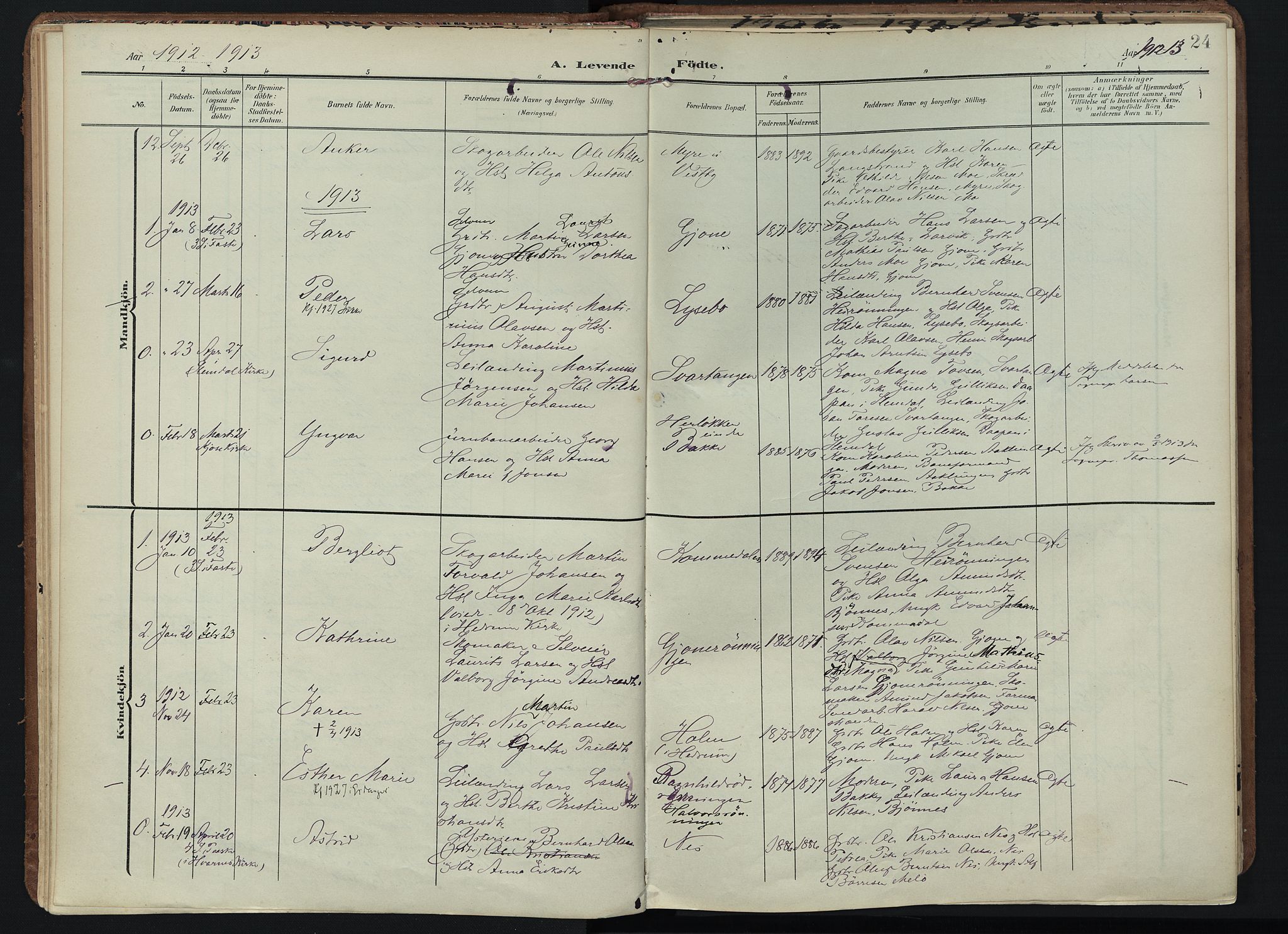 Hedrum kirkebøker, SAKO/A-344/F/Fb/L0002: Parish register (official) no. II 2, 1906-1924, p. 24