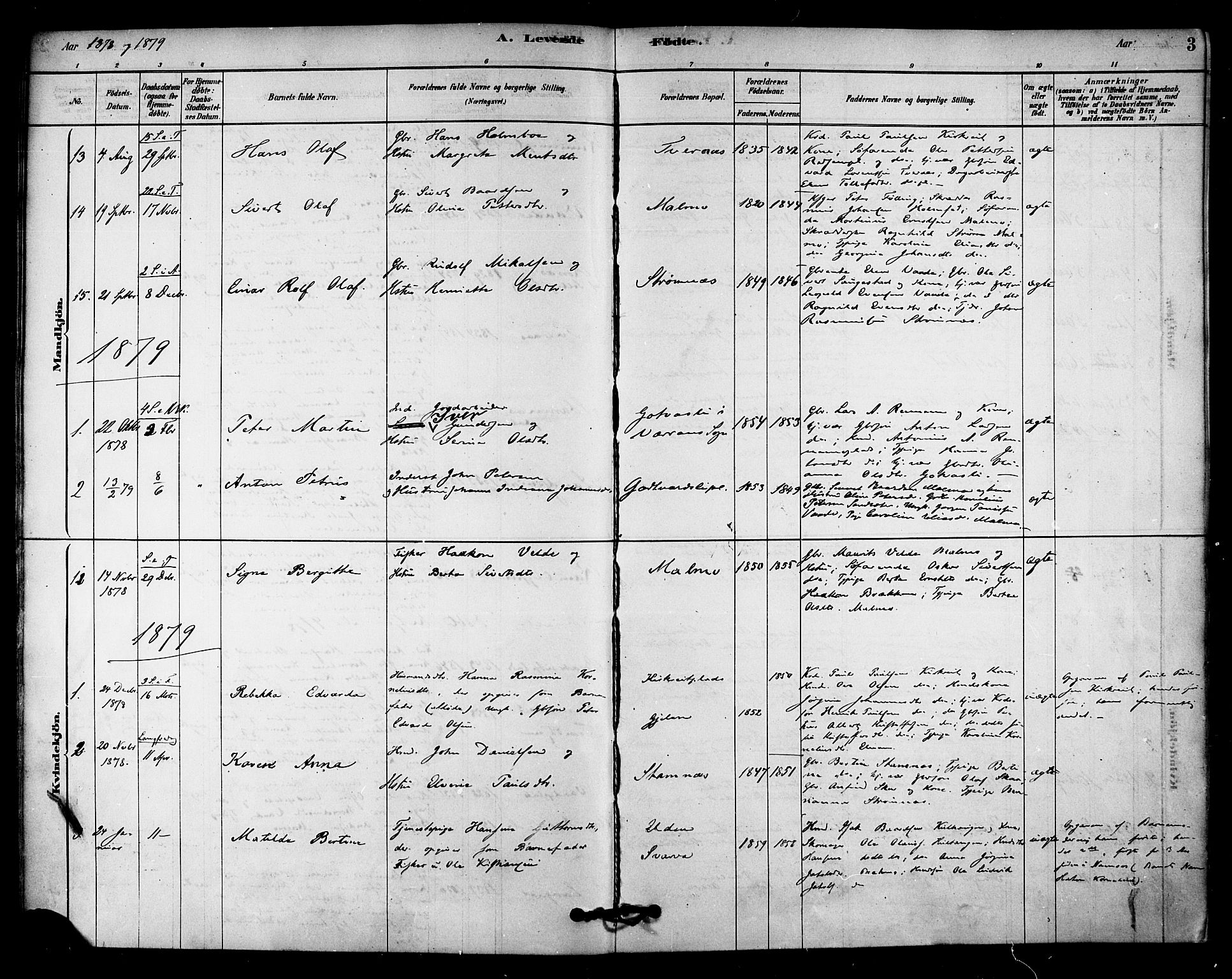 Ministerialprotokoller, klokkerbøker og fødselsregistre - Nord-Trøndelag, AV/SAT-A-1458/745/L0429: Parish register (official) no. 745A01, 1878-1894, p. 3