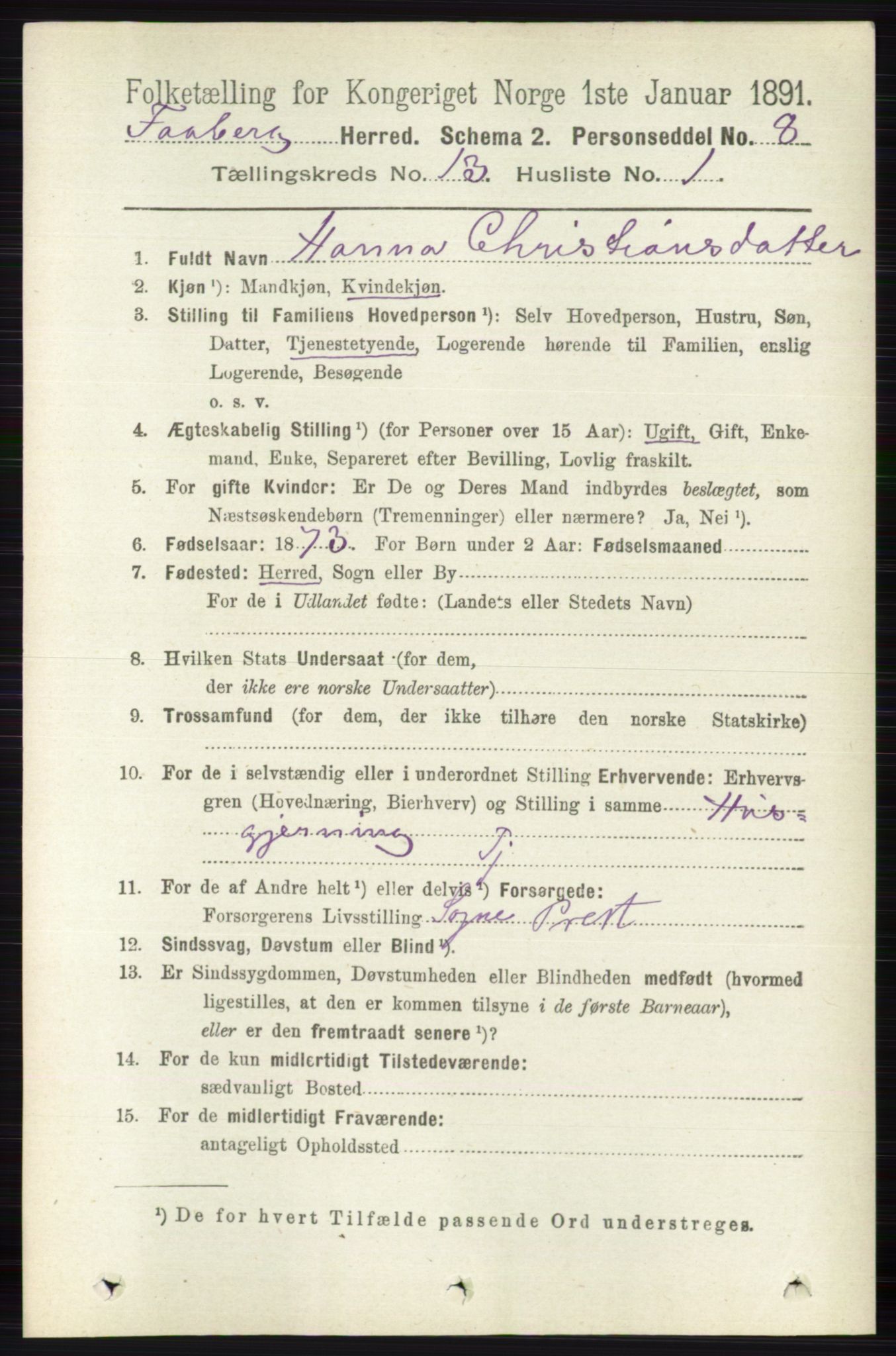 RA, 1891 census for 0524 Fåberg, 1891, p. 5252