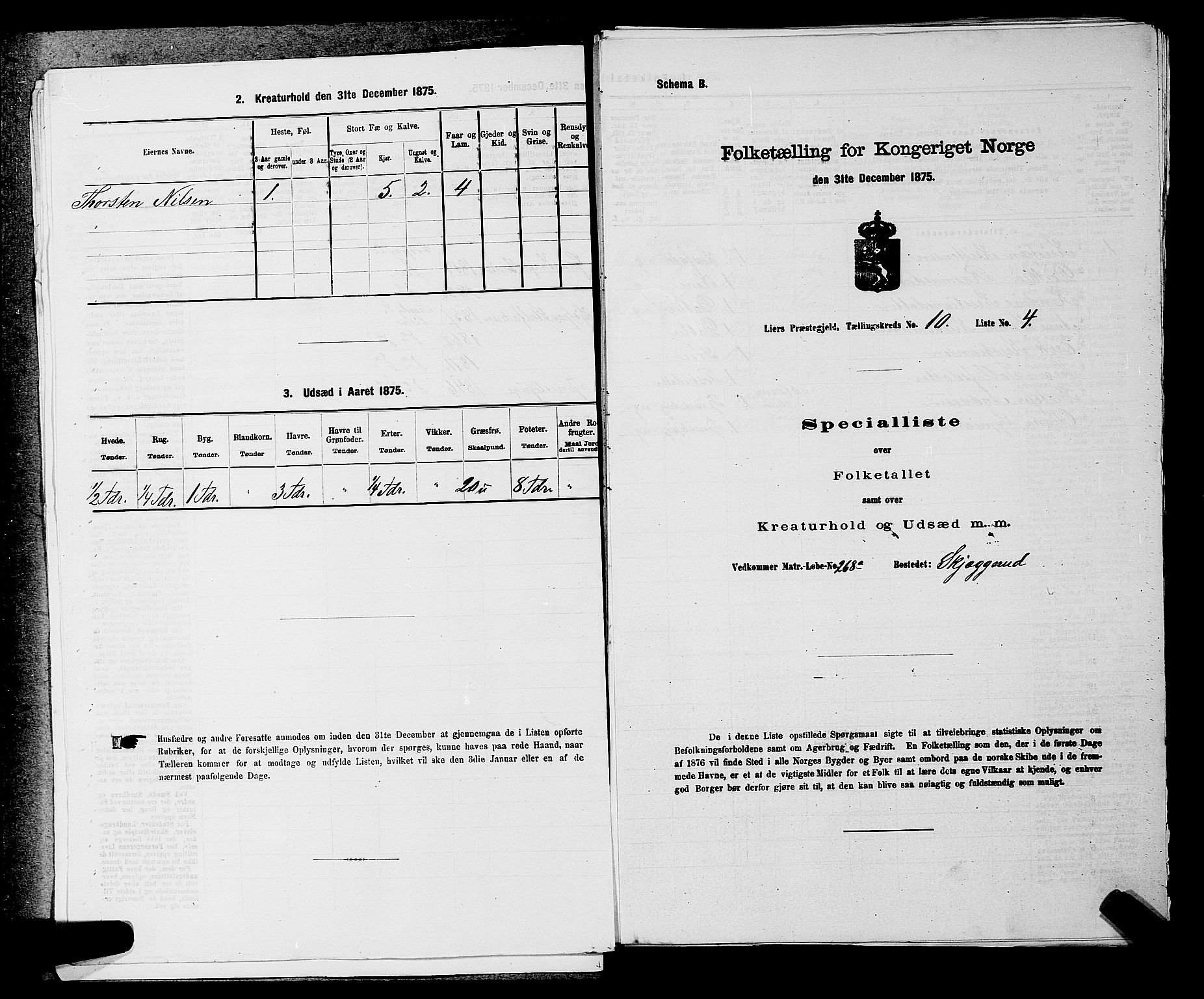 SAKO, 1875 census for 0626P Lier, 1875, p. 1615