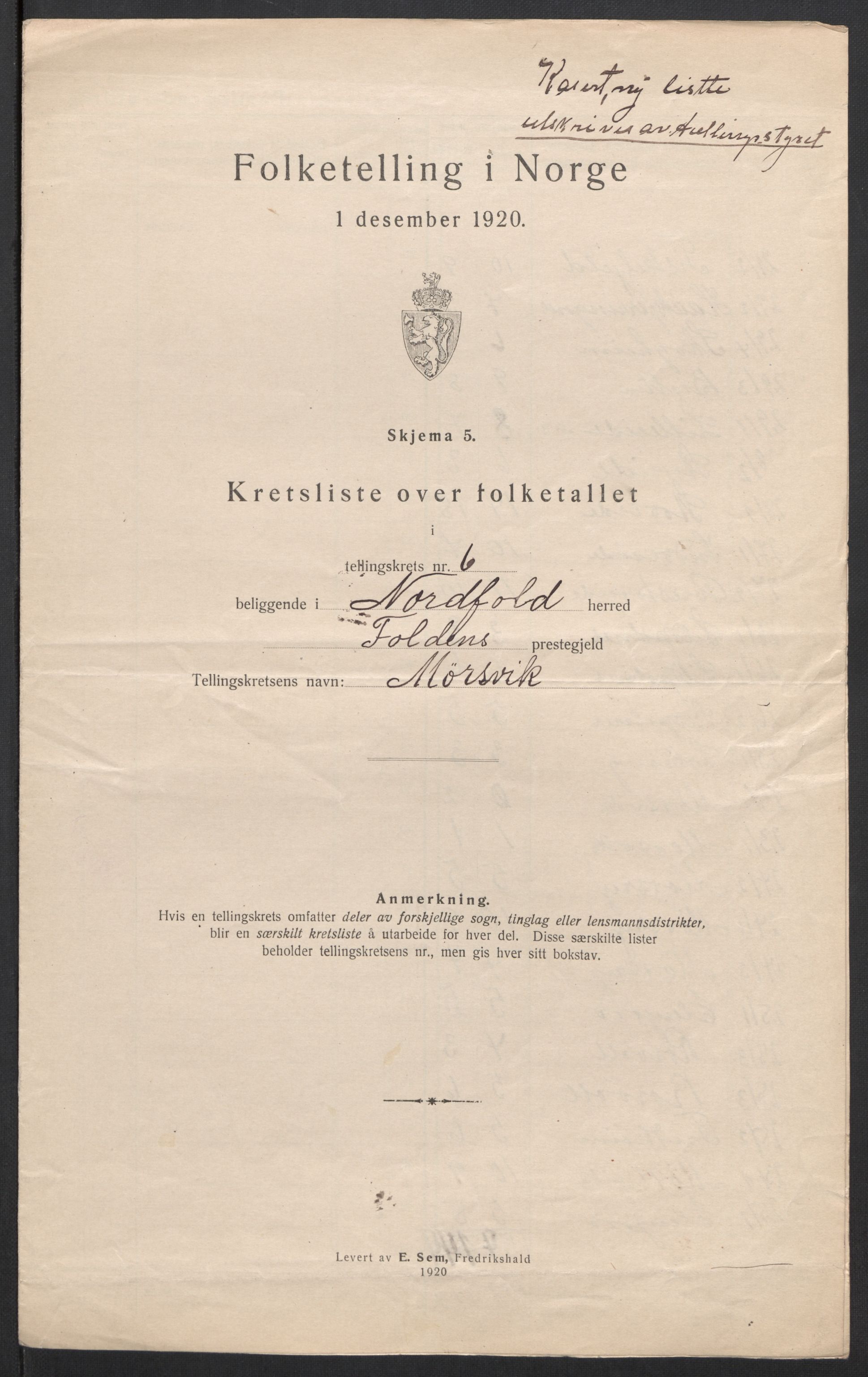 SAT, 1920 census for Nordfold, 1920, p. 25