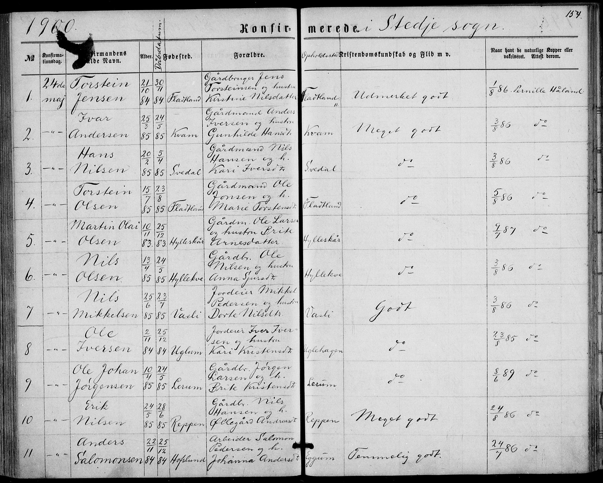 Sogndal sokneprestembete, SAB/A-81301/H/Haa/Haaa/L0015: Parish register (official) no. A 15, 1871-1904, p. 154