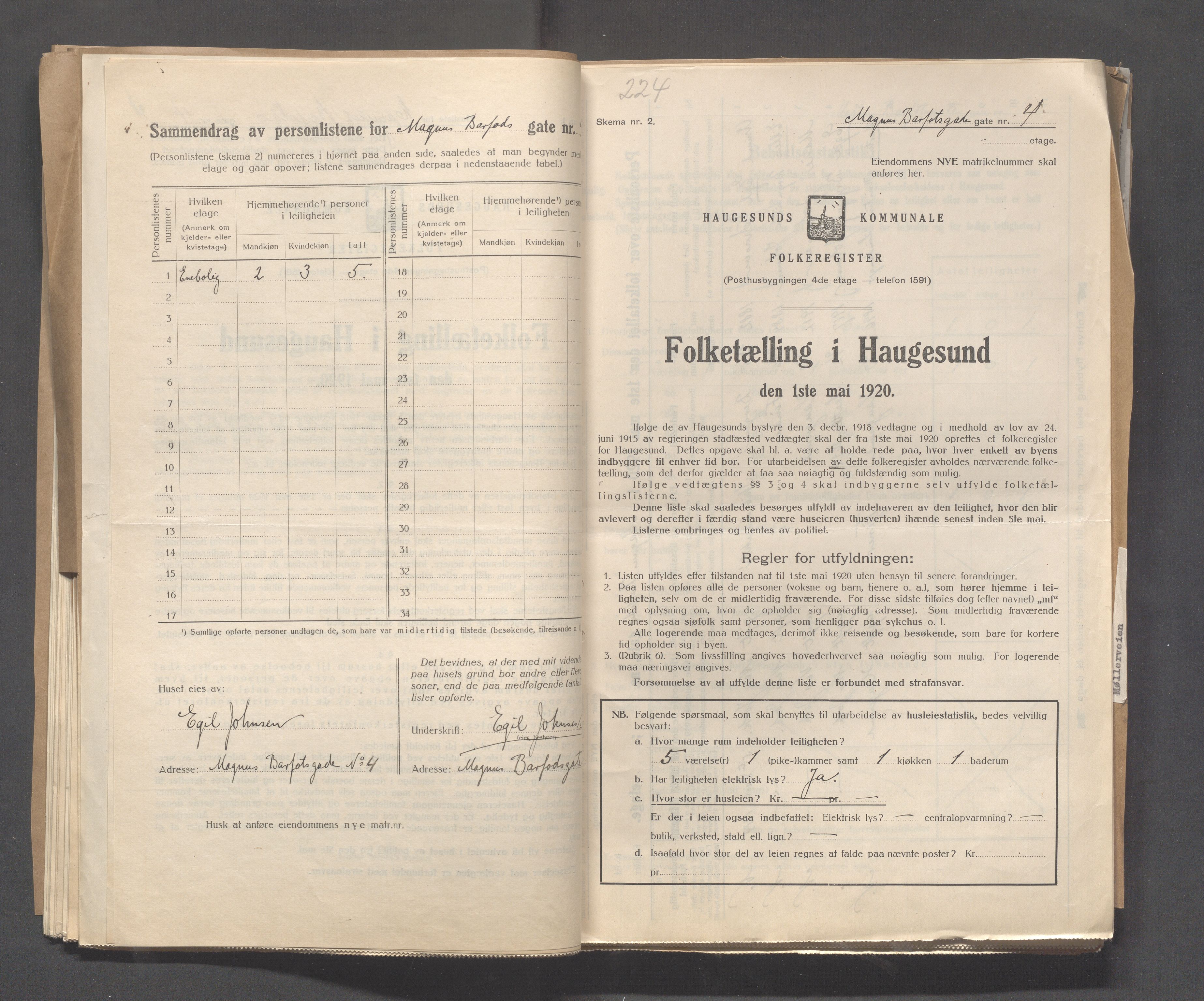 IKAR, Local census 1.5.1920 for Haugesund, 1920, p. 2878