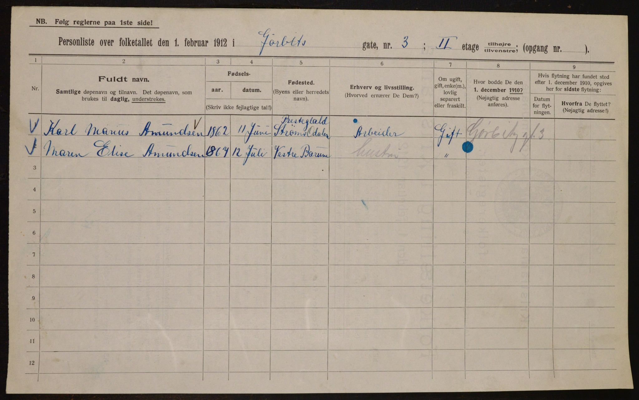 OBA, Municipal Census 1912 for Kristiania, 1912, p. 32705